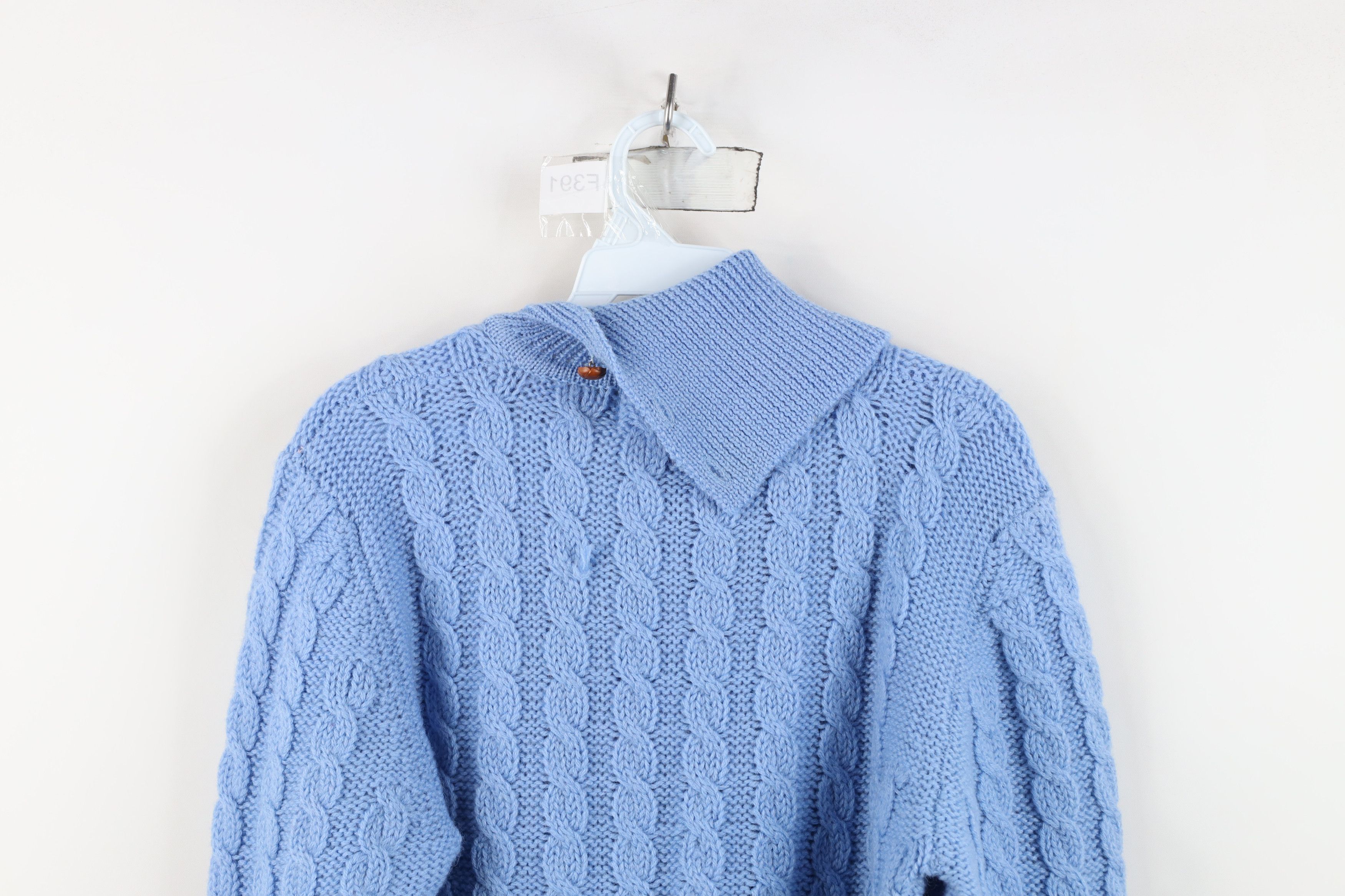 Vintage Vintage 70s Streetwear Chunky Cable Knit Sweater Light Blue Size XS / US 0-2 / IT 36-38 - 11 Thumbnail