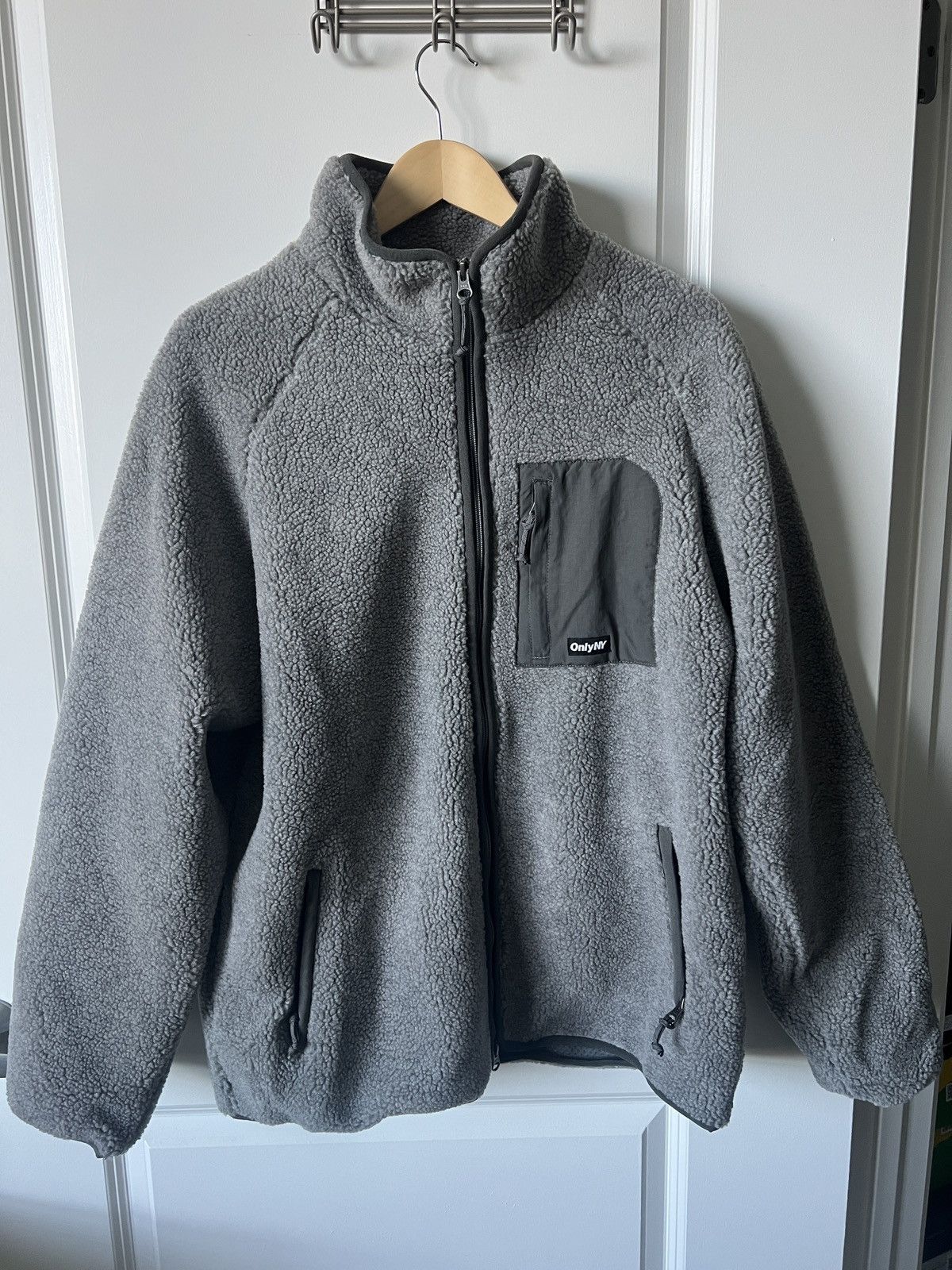 image of Only Ny Full Zip Sherpa Fleece in Grey, Men's (Size Large)