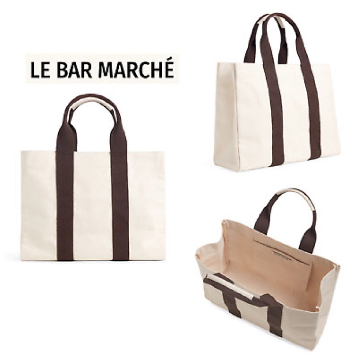 Vintage New Le Bar Marche Lg Canvas Tote Bag Lg 18.5" Beach Packable in Beige, Women's