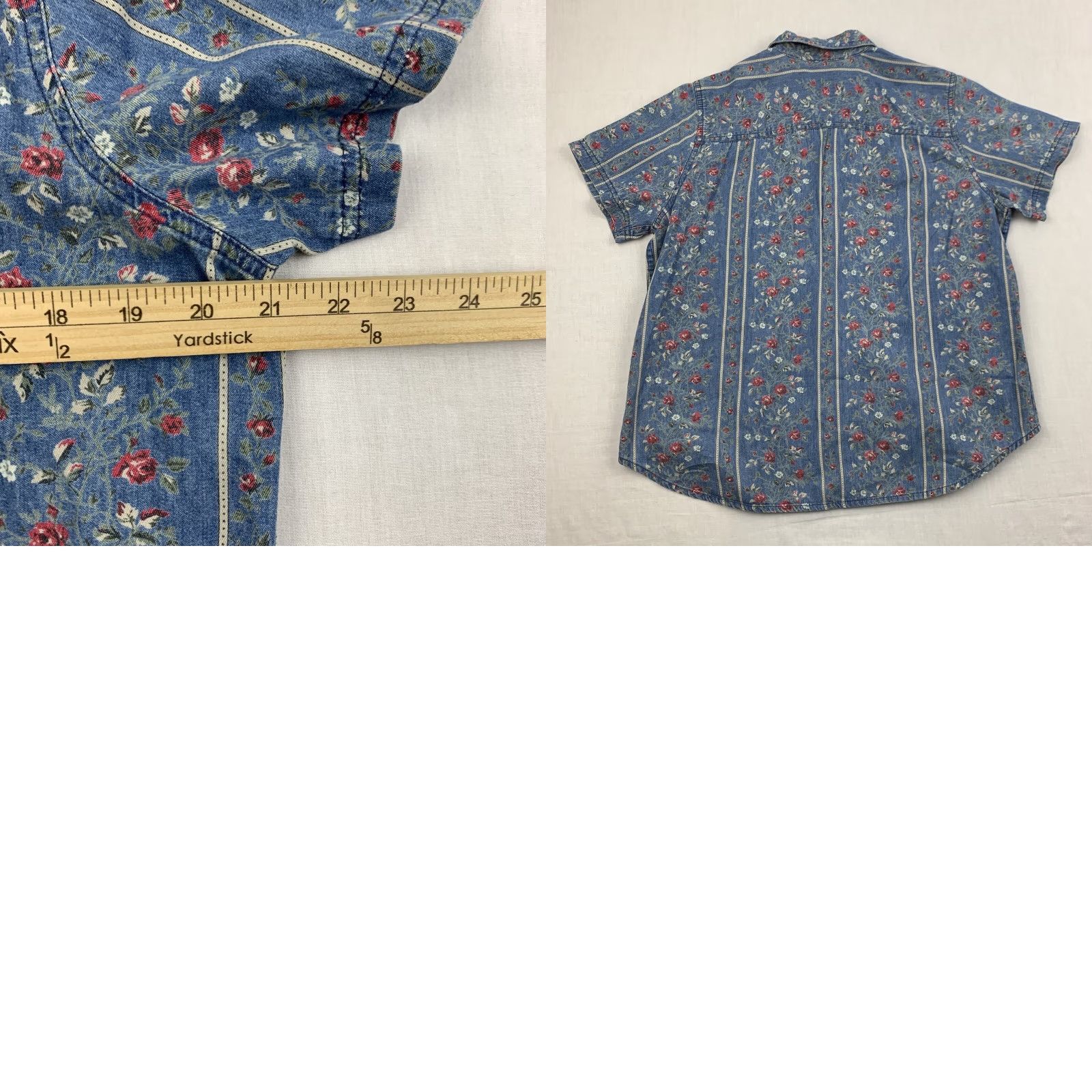 Liz Claiborne VINTAGE Liz Claiborne Women's Short Sleeve Button-Up Shirt Petite Medium Blue Floral 90s Y2K Size M / US 6-8 / IT 42-44 - 8 Thumbnail