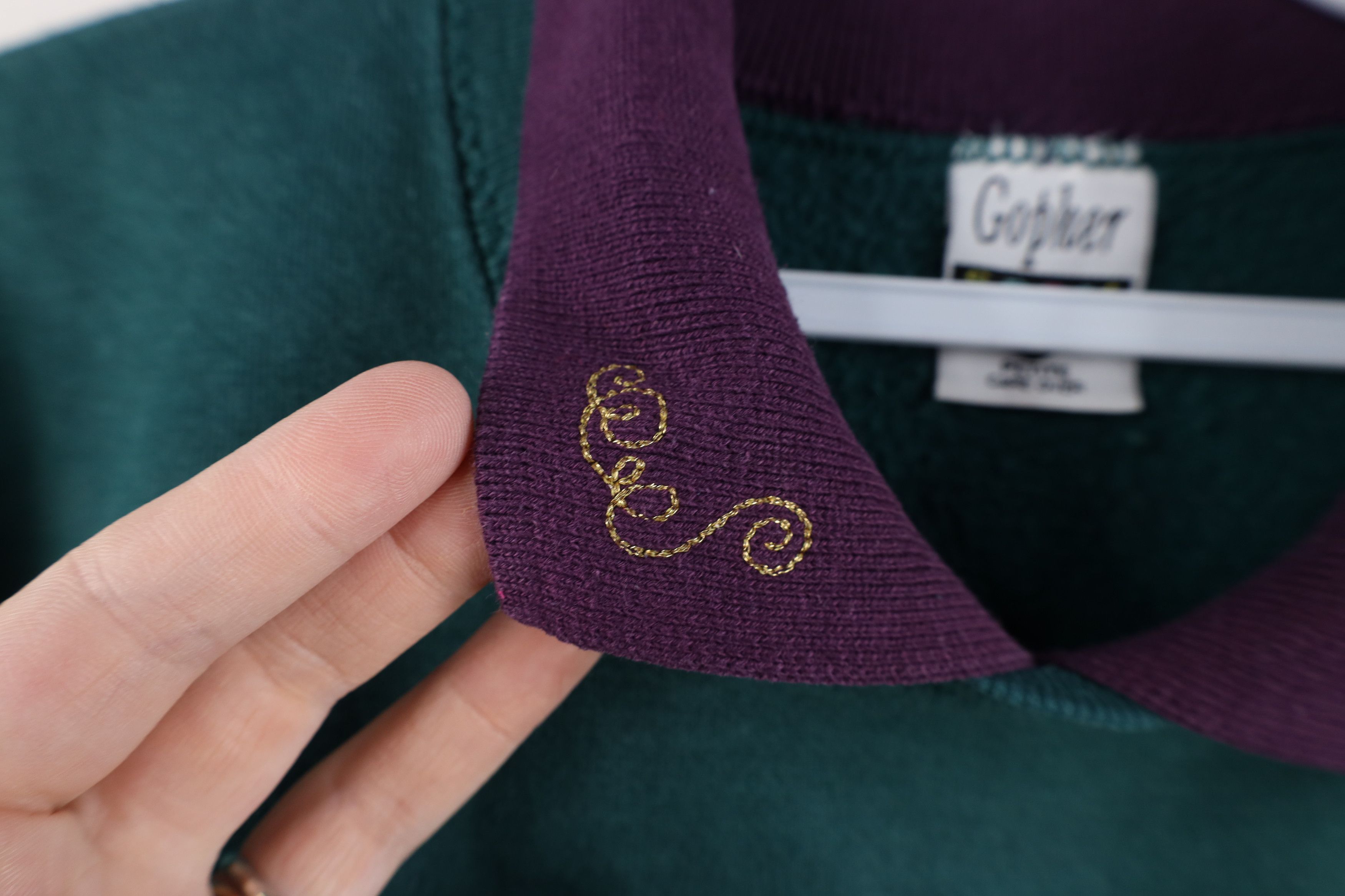 Vintage Vintage 90s Streetwear Peacock Flower Collared Sweatshirt Size L / US 10 / IT 46 - 9 Thumbnail