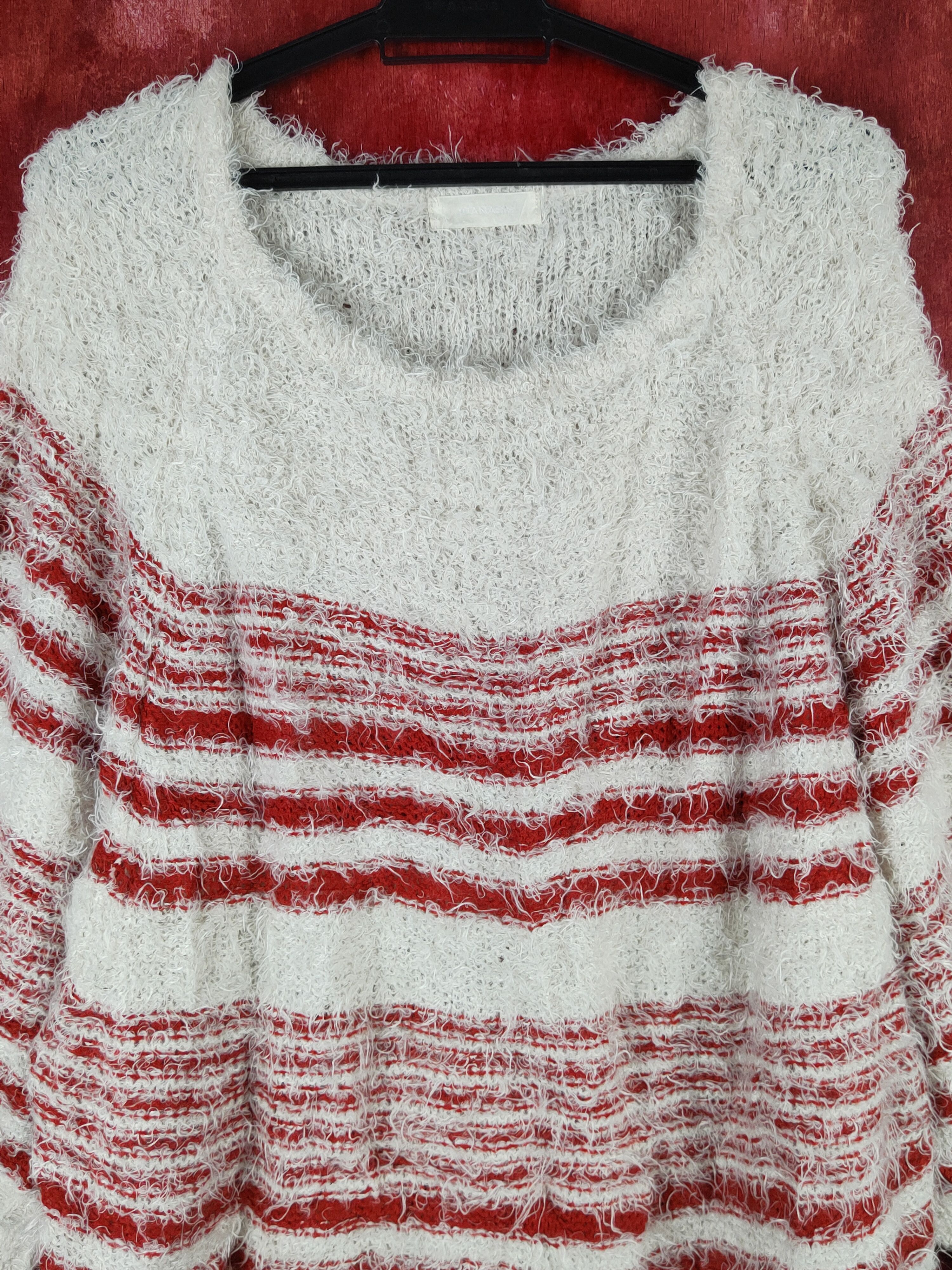 Homespun Knitwear Jeanasis Red White Shag Shaggy Fur Mohair Knitwear #S1936 Size L / US 10 / IT 46 - 2 Thumbnail