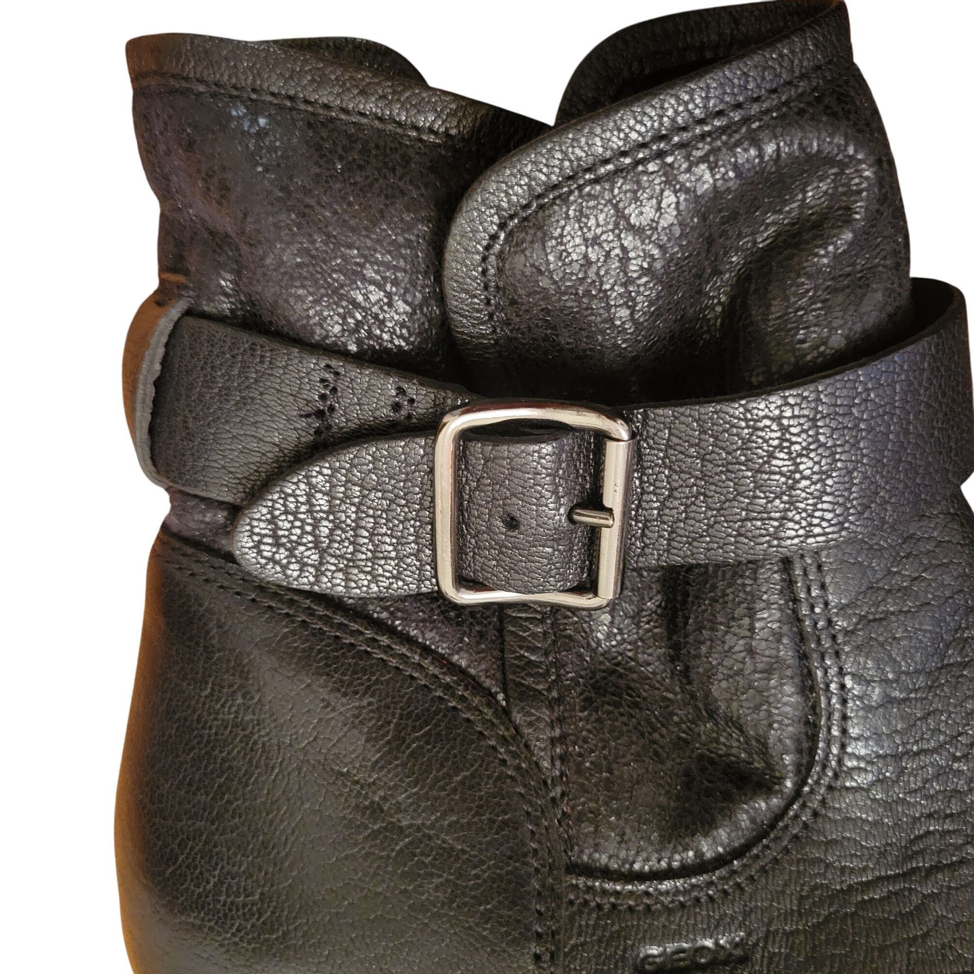 Geox Geox Respira Black Leather Heeled Ankle Boots 38 Chunky 8 Si Size US 8 / IT 38 - 9 Thumbnail