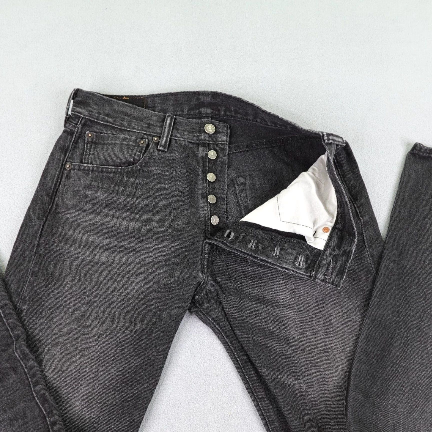 Levi's Levi's 501 Jeans Mens 32x34 Black Denim Button Fly Straight Regular Fit Denim Size US 31 - 4 Thumbnail