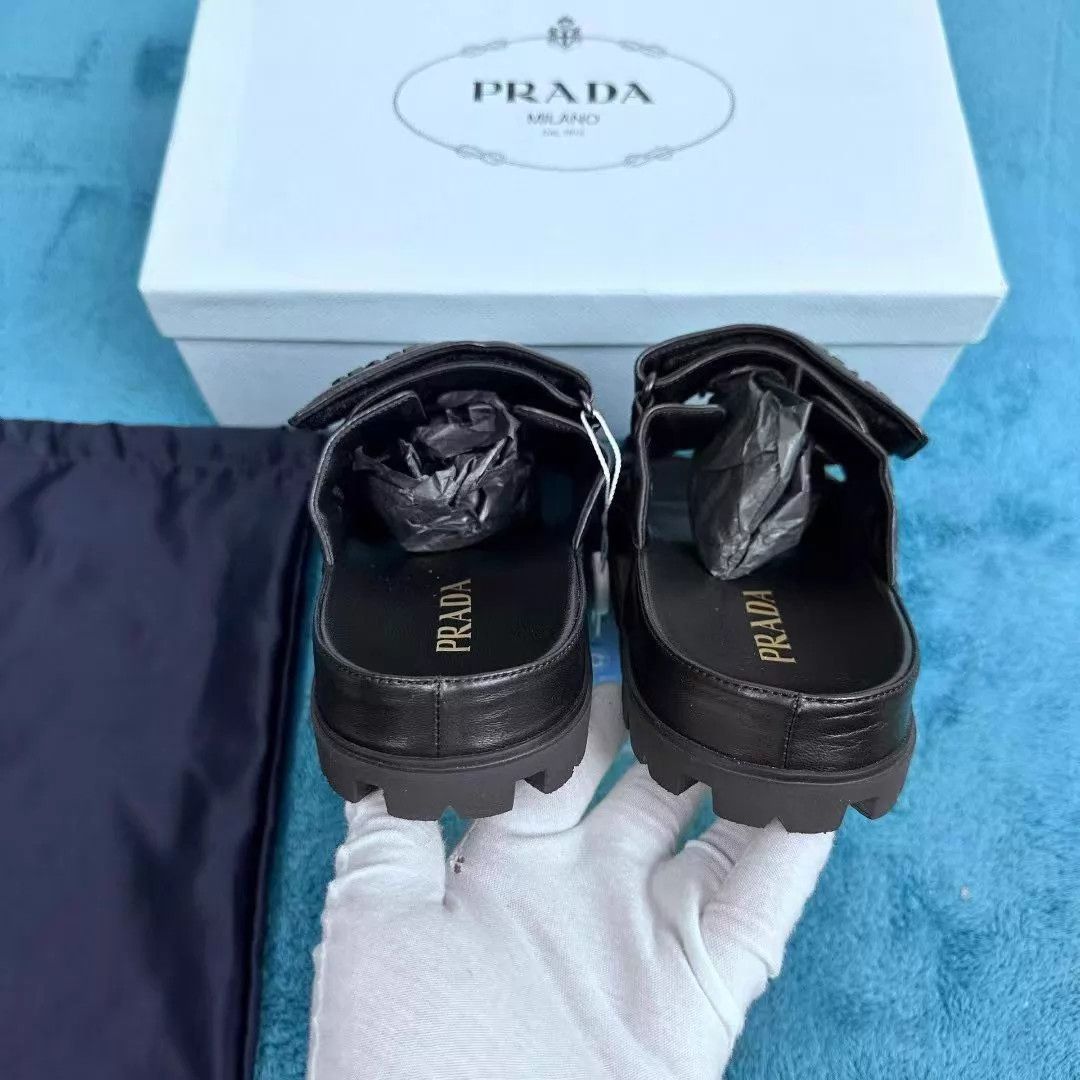 Prada Prada SS25 Women's Lambskin Velcro Slide Black 37 Size US 6.5 / IT 36.5 - 4 Thumbnail