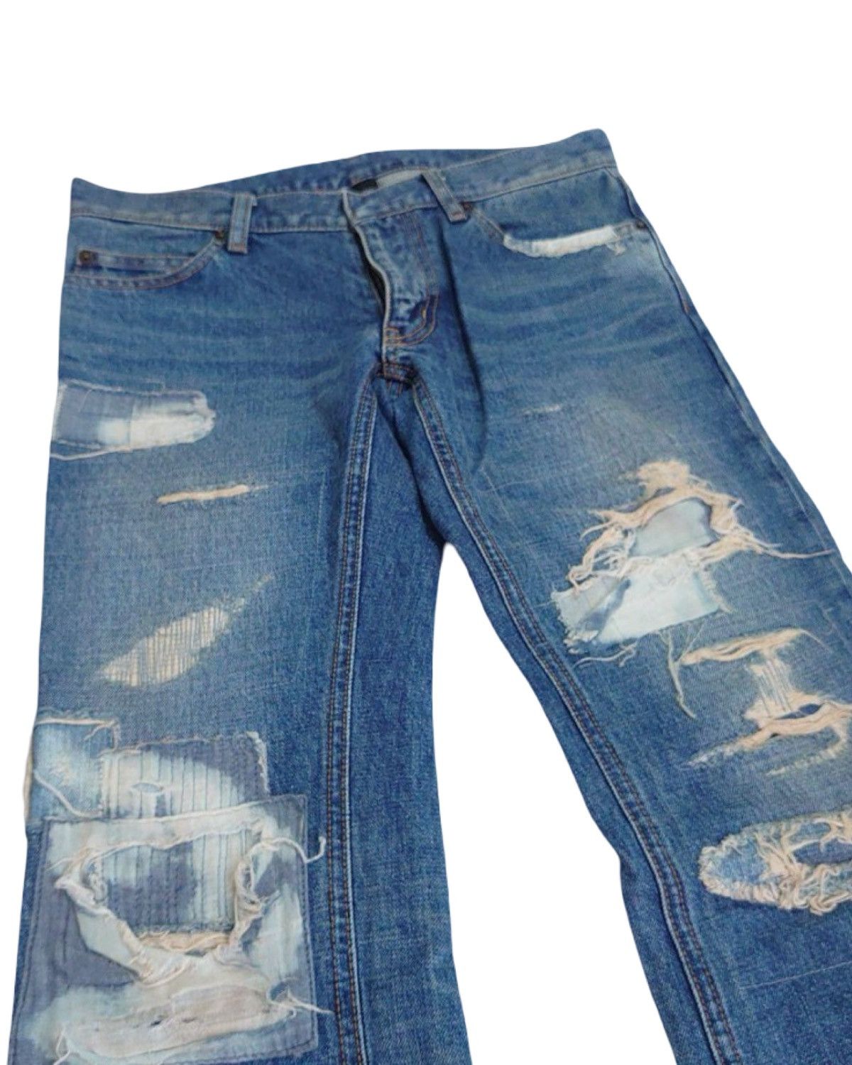 Pledge Patch Work Distressed Indigo Dyed Denim Jeans Size US 30 / EU 46 - 2 Thumbnail