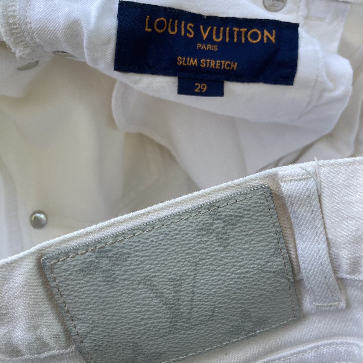 Designer LOUIS VUITTON ALL WHITE SLIM STRETCH JEANS Size 29" - 13 Thumbnail