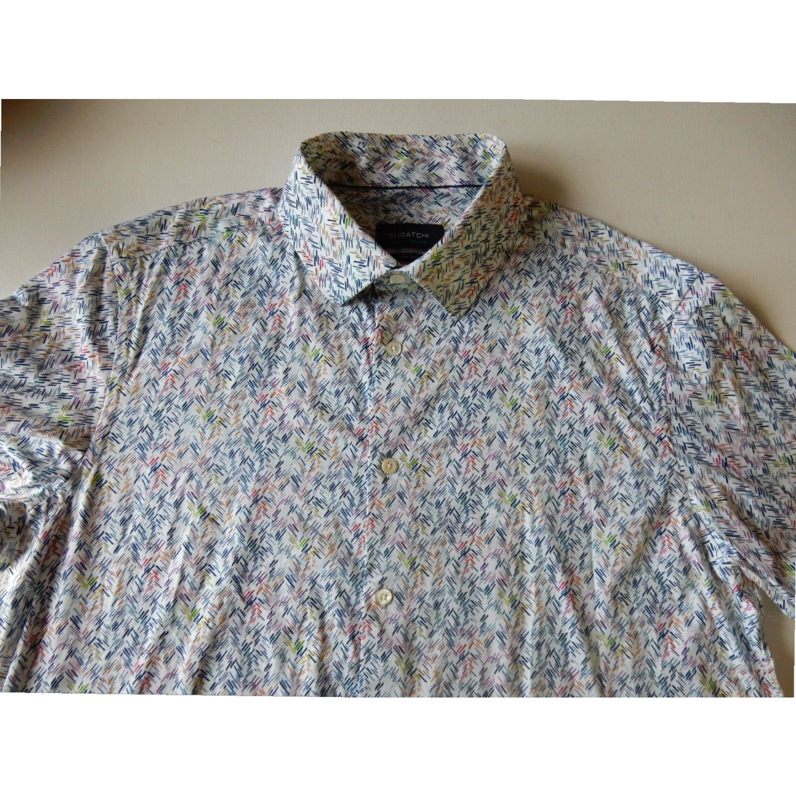 BUGATCHI Bugatchi Uomo Men's Short Sleeve Button-Front Cotton Shirt Size Large Multicolor Size US L / EU 52-54 / 3 - 2 Thumbnail