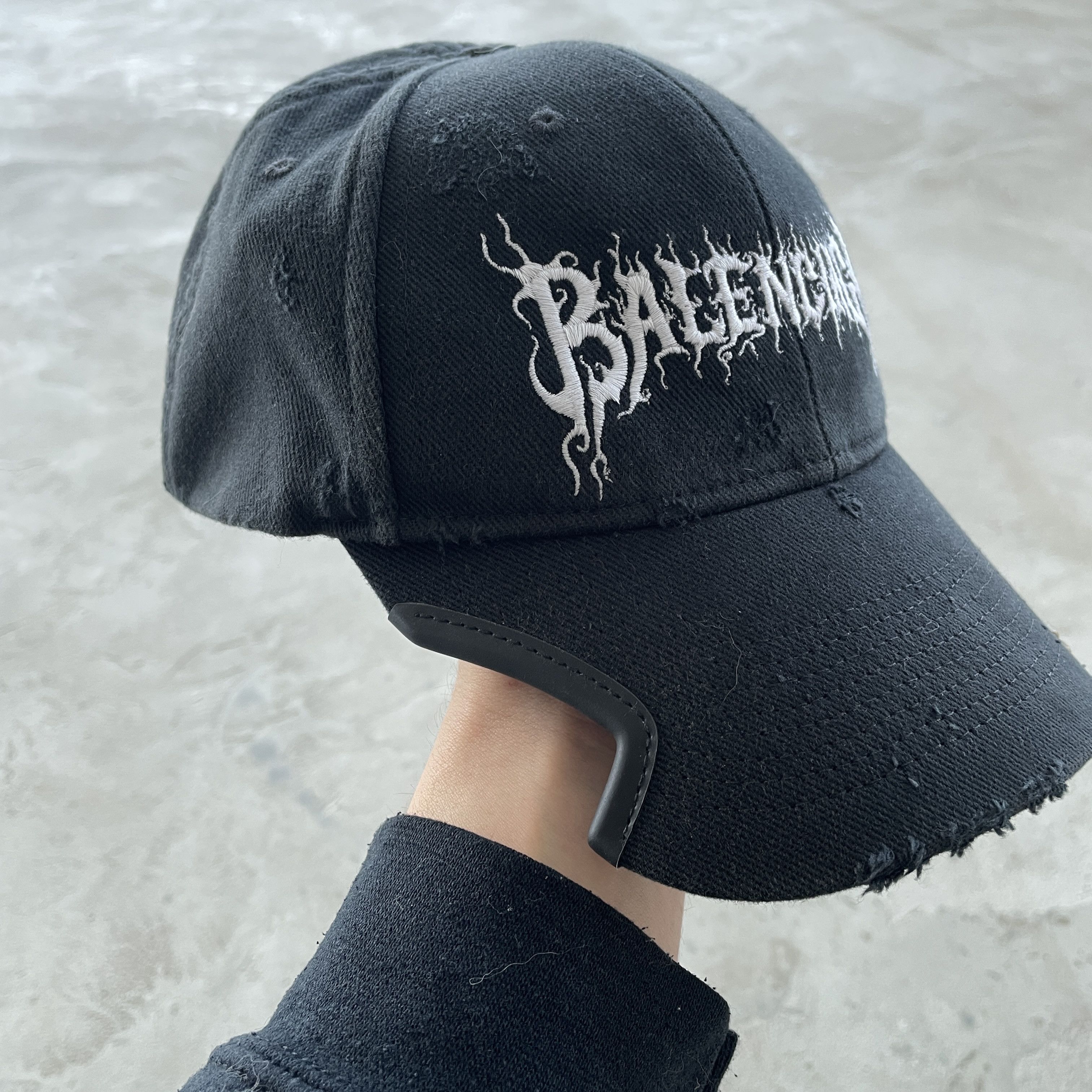 Balenciaga Balenciaga Metal Logo Pierced Distressed Hat Black Cap Rare Size ONE SIZE - 4 Thumbnail