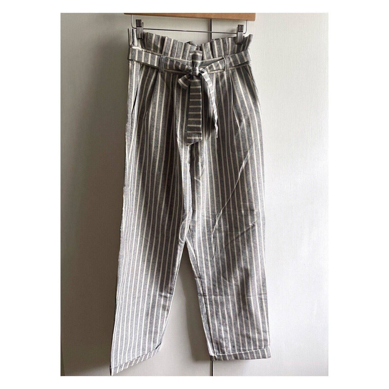 Topshop Topshop Pants Womens 6 Blue White Striped Belted Paperbag Size 28" / US 6 / IT 42 - 1 Thumbnail