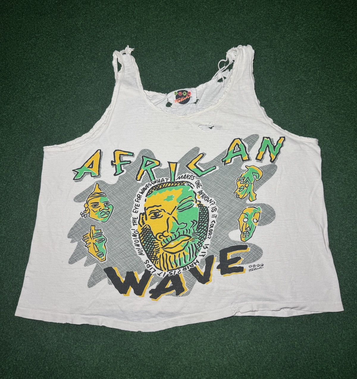 Vintage Vtg 90s African Wave Surfer Distressed Boxy Crop Tank Top Size US L / EU 52-54 / 3 - 1 Thumbnail