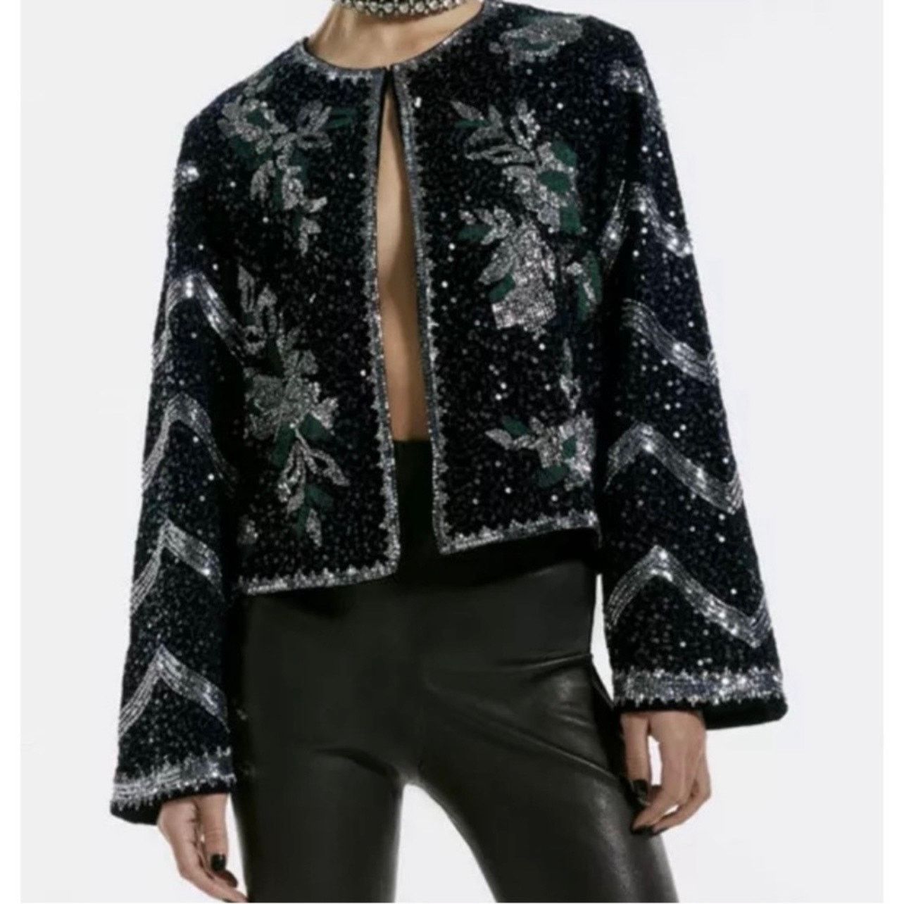 Zara Zara limited edition beaded and sequin embroidered navy Size L / US 10 / IT 46 - 5 Thumbnail
