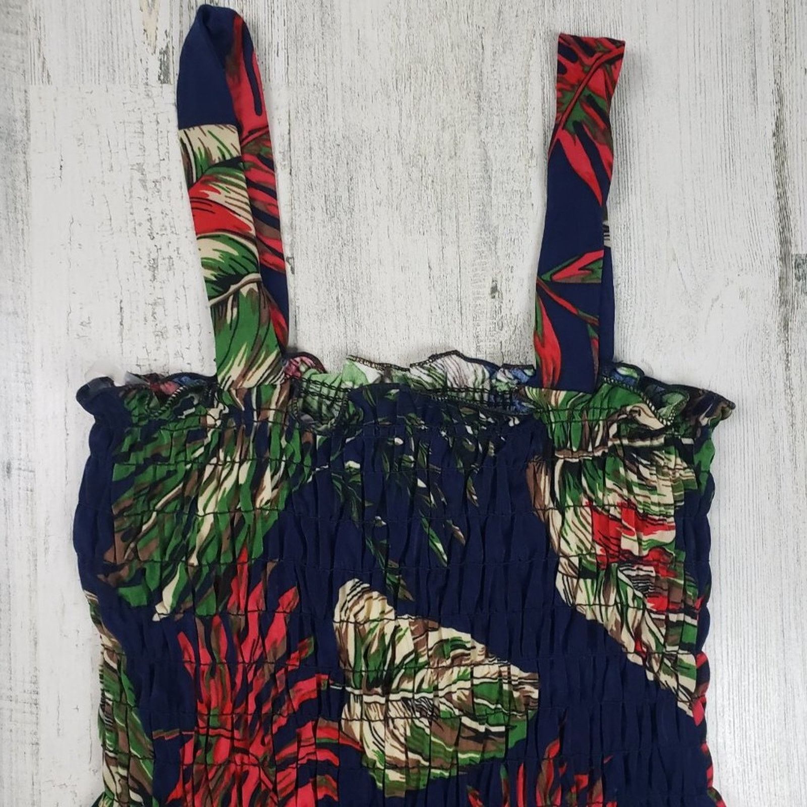 Other NWT Ace Fashions Navy Blue tropical Smocked Sundress Large Size M / US 6-8 / IT 42-44 - 2 Thumbnail