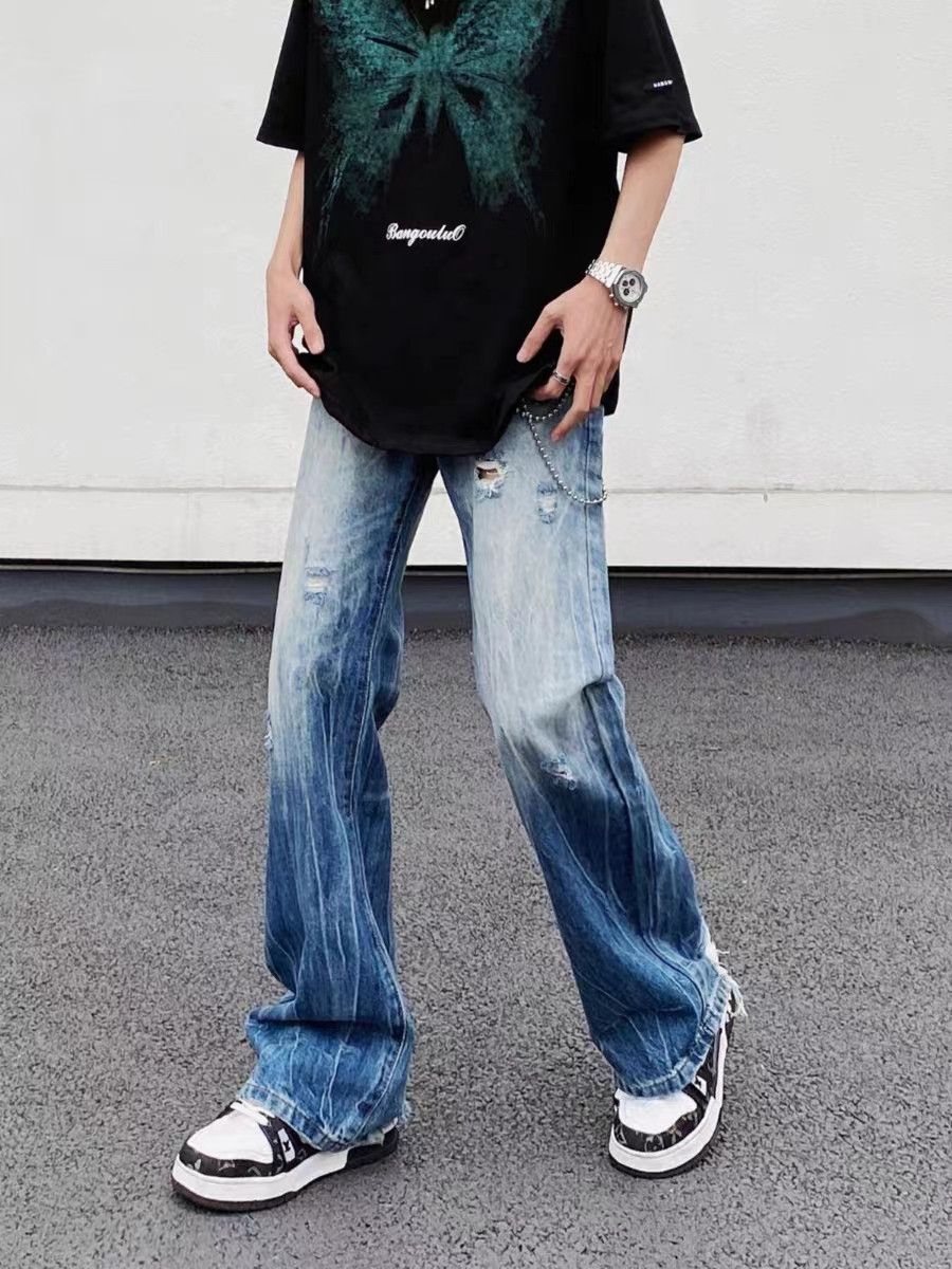 Japanese Brand × Jean Washed street ripped straight leg jeans Size US 30 / EU 46 - 5 Thumbnail
