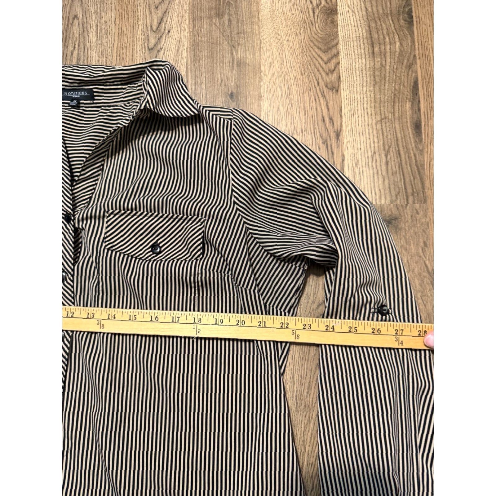 Vintage Notations Shirt, Women's Plus 1X Brown Black Striped Long Sleeve Button Up Shirt Size XL / US 12-14 / IT 48-50 - 6 Thumbnail