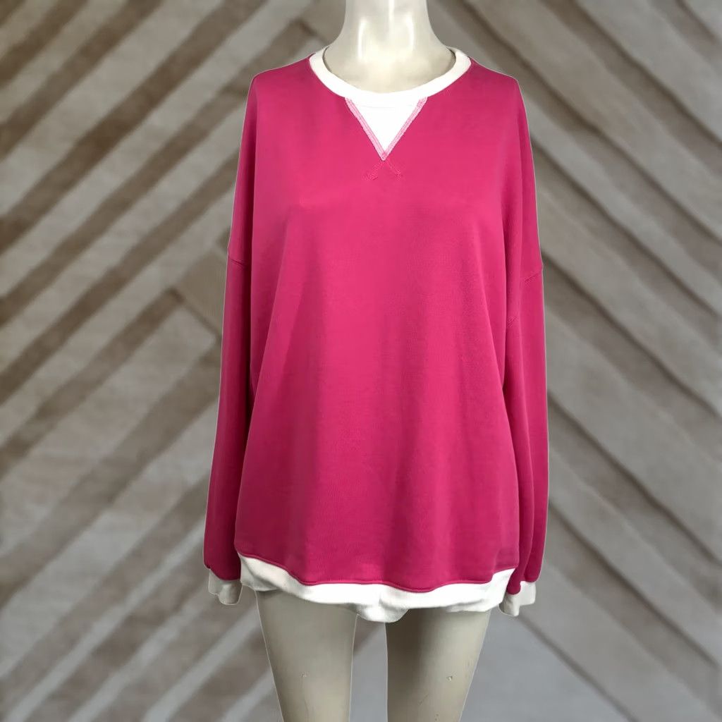 Pinko Oversized Sweatshirt Large Pink White Contrast Trim Layered Womens Size L / US 10 / IT 46 - 1 Thumbnail