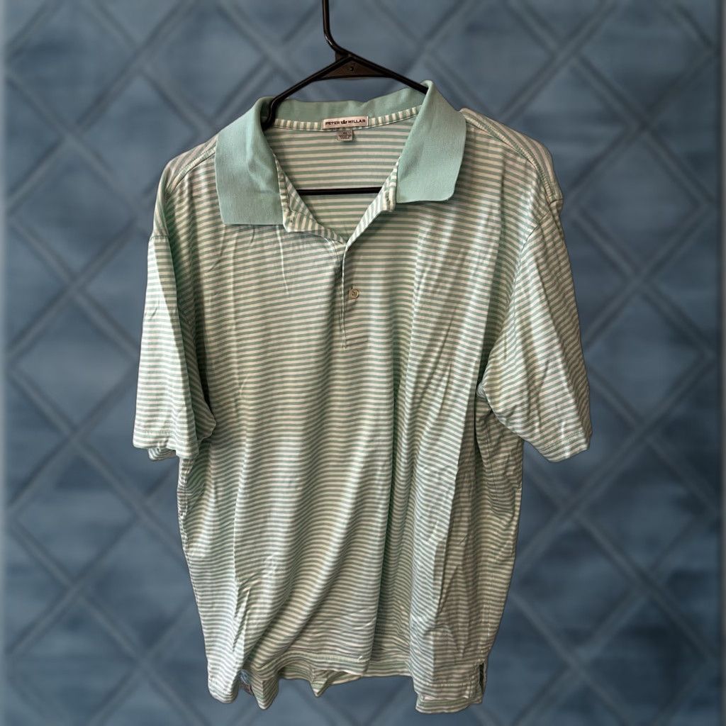 Peter Millar Peter Millar Polo Shirt Mens XL Blue White Striped Stretch Golf Shirt Size US XL / EU 56 / 4 - 1 Thumbnail