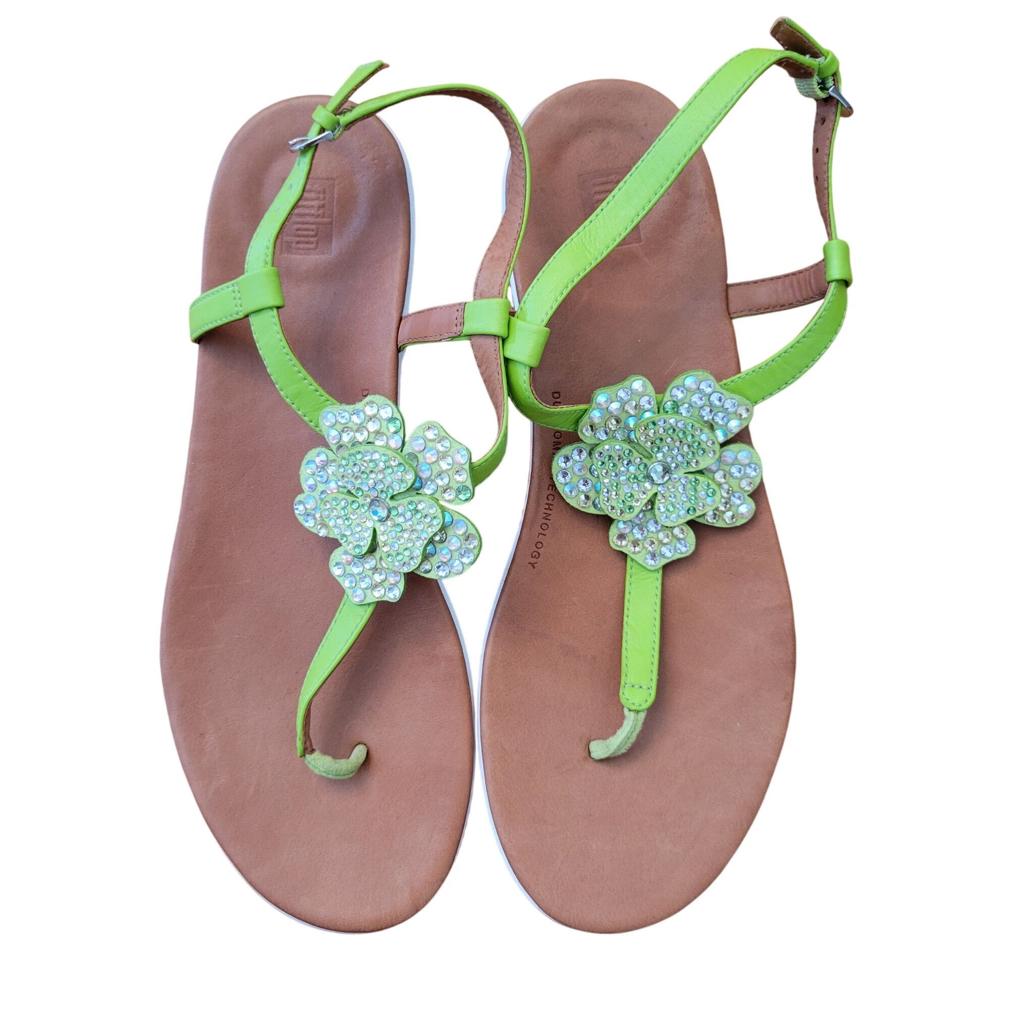 Vintage Fitflop Lime Green Toe Post Sandals TIA Corsage Sequins Flor Size US 10 / IT 40 - 2 Thumbnail