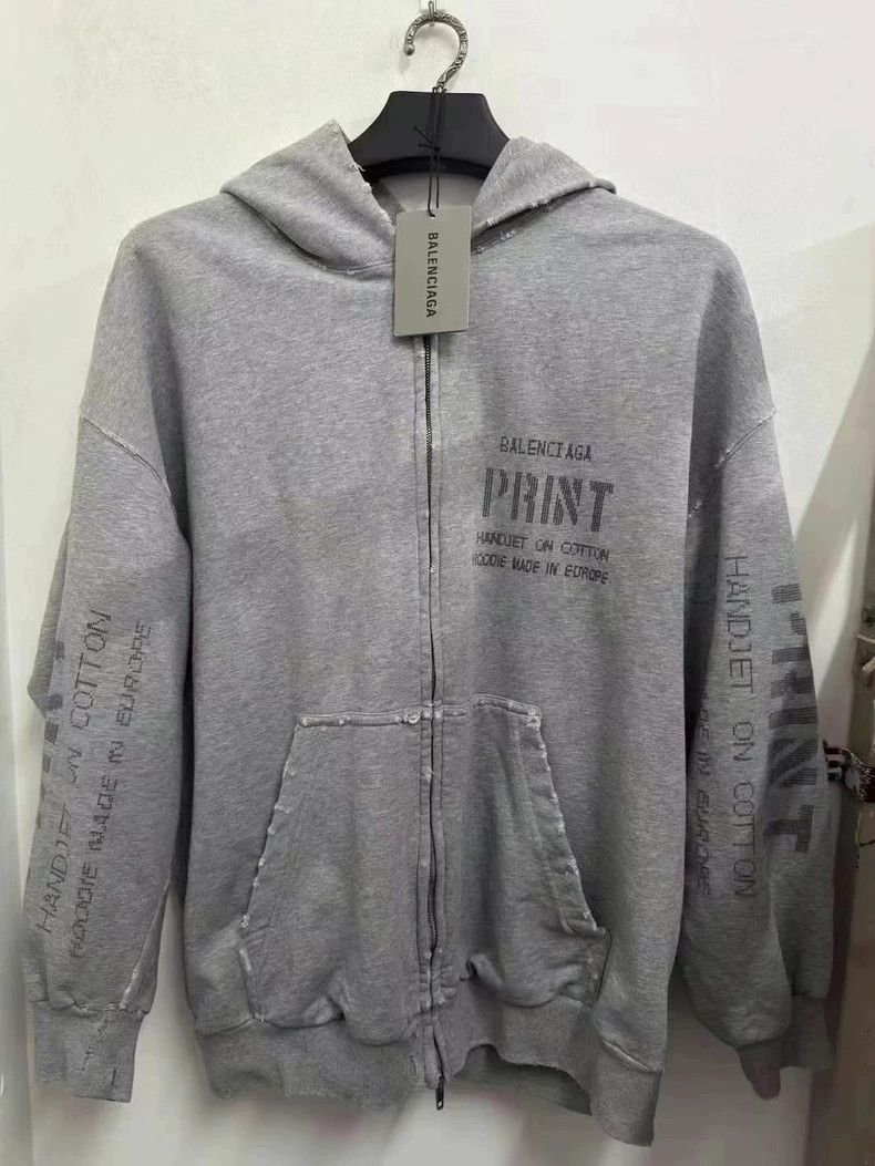 Balenciaga Balenciaga Gray Destroyed Letter Zip Hoodie Jacket Size US M / EU 48-50 / 2 - 1 Thumbnail