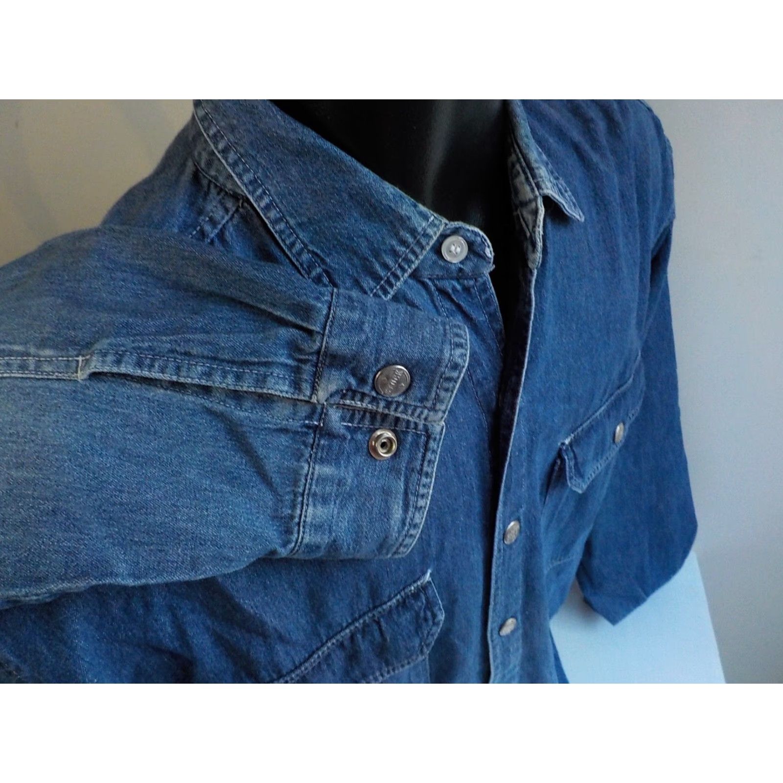Denime ROBERT STOCK Shirt Denim Snap Front Blue M Adult Medium 100% Cotton Men Regular Long Sleeve Size US M / EU 48-50 / 2 - 5 Thumbnail