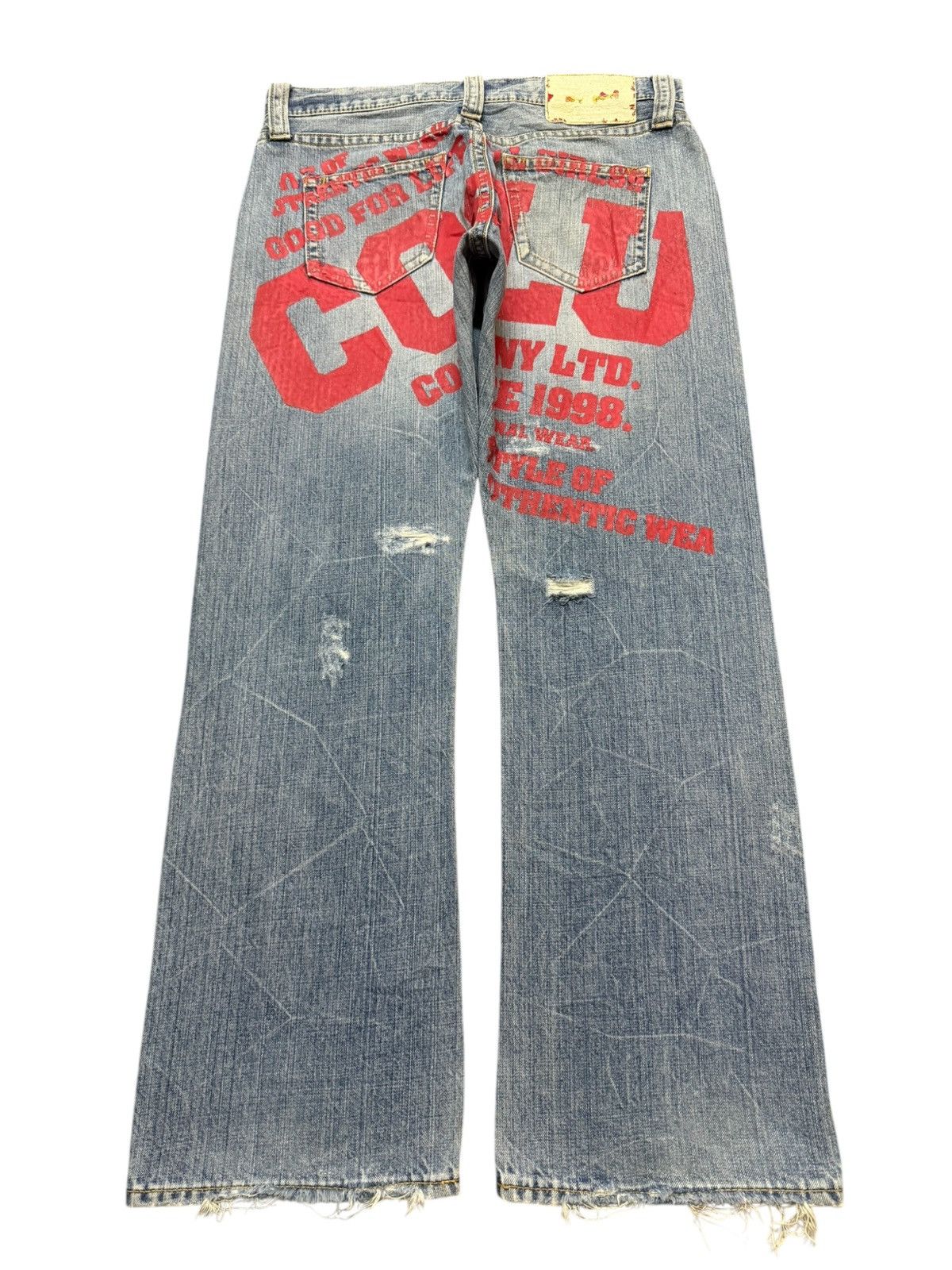 14th Addiction Vintage Japanese Brand Blue Thunder Wash Distressed Wide Leg Size US 34 / EU 50 - 1 Thumbnail