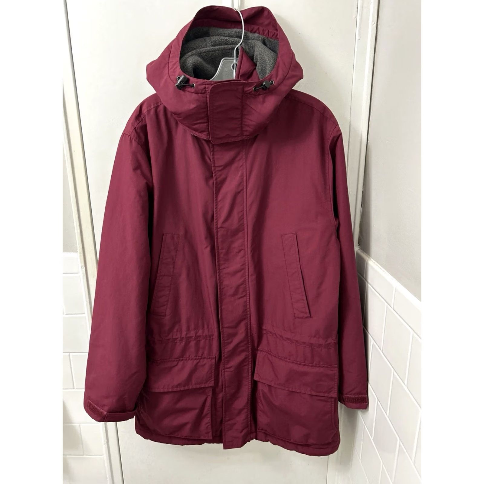 Lands' End Lands' End Squall Parka Jacket Mens M Maroon Full Zip Hooded Insulated Fleece Lined Pocketed Mid-Length Regualr Fit Size US M / EU 48-50 / 2 - 2 Thumbnail