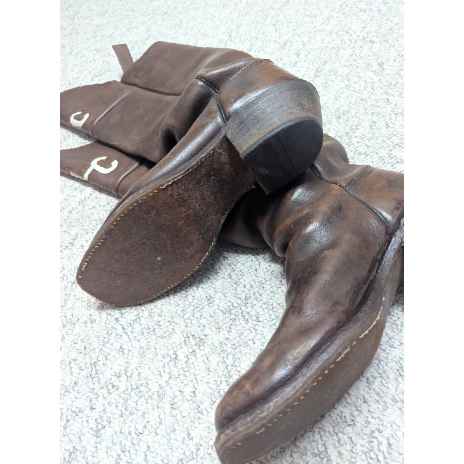 Vintage VINTAGE Buffalo Runner Boots Cowboy Leather 14 Mens Brown Leather Rodeo 23" tall Front 20" tall back US Made Straps Roper Knee-High Men’s Boots Size US 14 / EU 47 - 6 Thumbnail