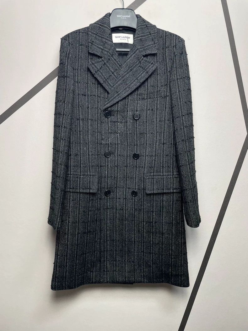 Saint Laurent Paris Saint Laurent Paris Silver plaid double breasted coat-2506 Size US M / EU 48-50 / 2 - 1 Thumbnail