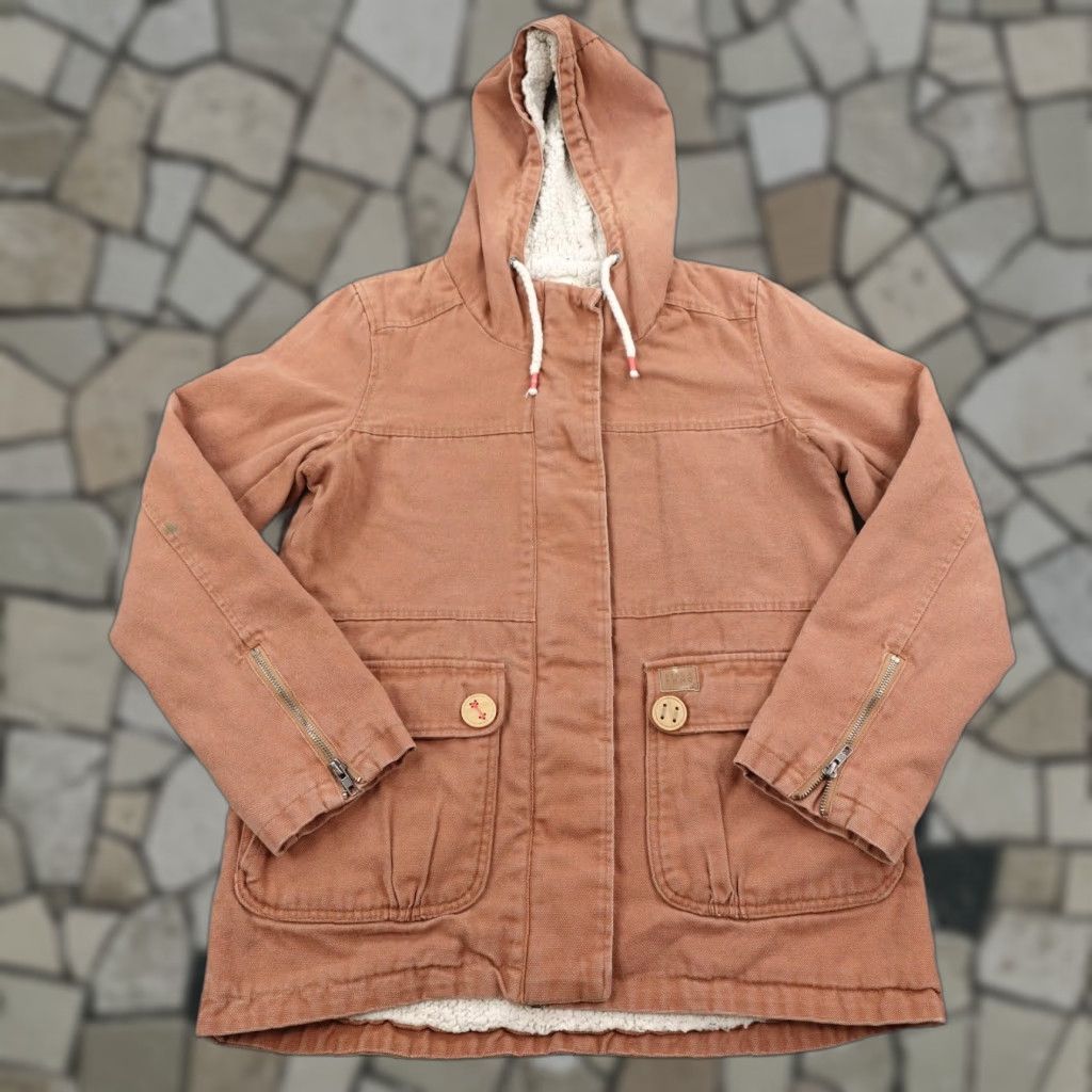 Billabong Billabong Jacket Womens Small Brown Canvas Sherpa Lined Parka Zip Up Cotton Barn Coat Size S / US 4 / IT 40 - 1 Thumbnail