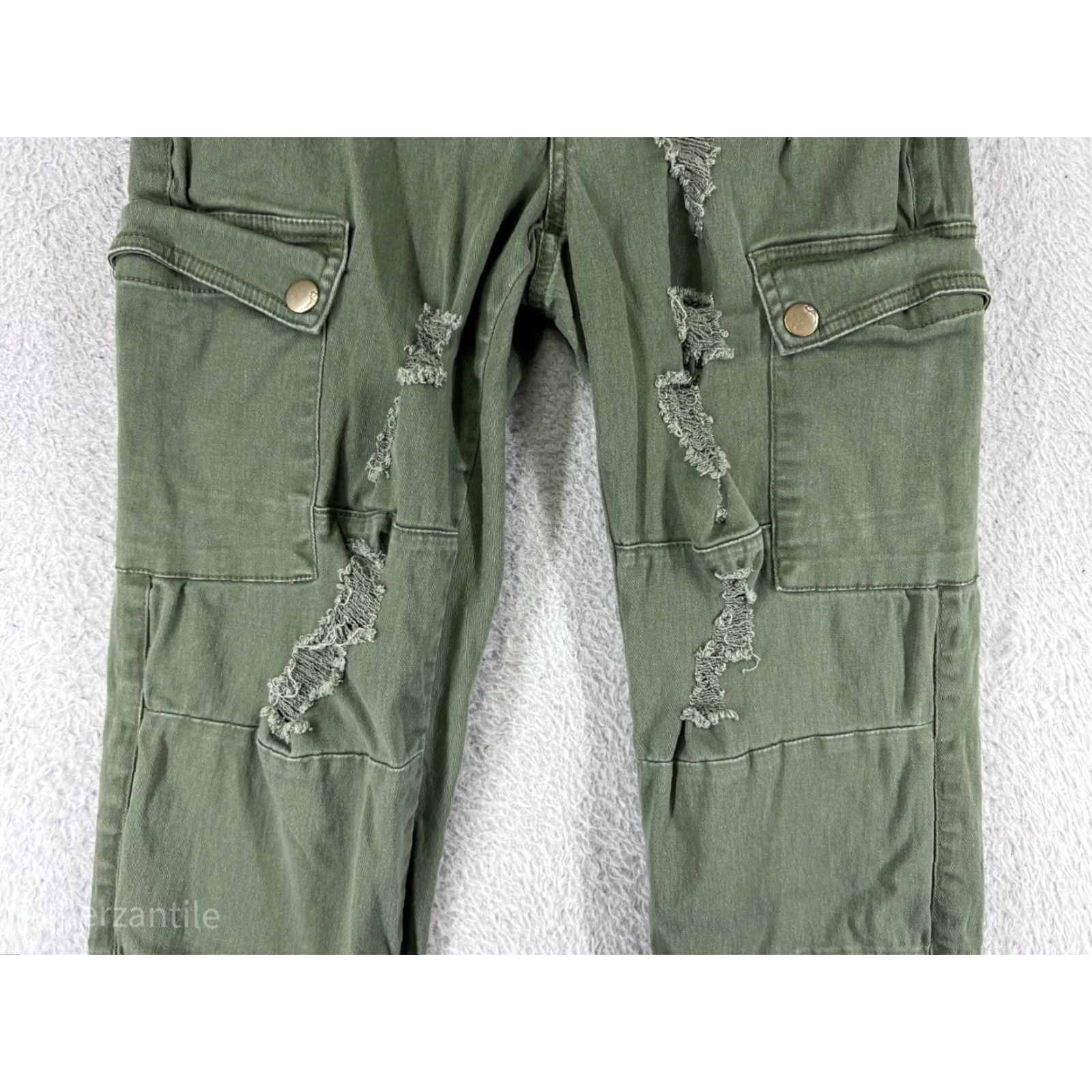 Vintage Dollhouse Womens Pants Cargo 5 Green Army Cotton Blend Distressed Size 27" / US 4 / IT 40 - 7 Thumbnail