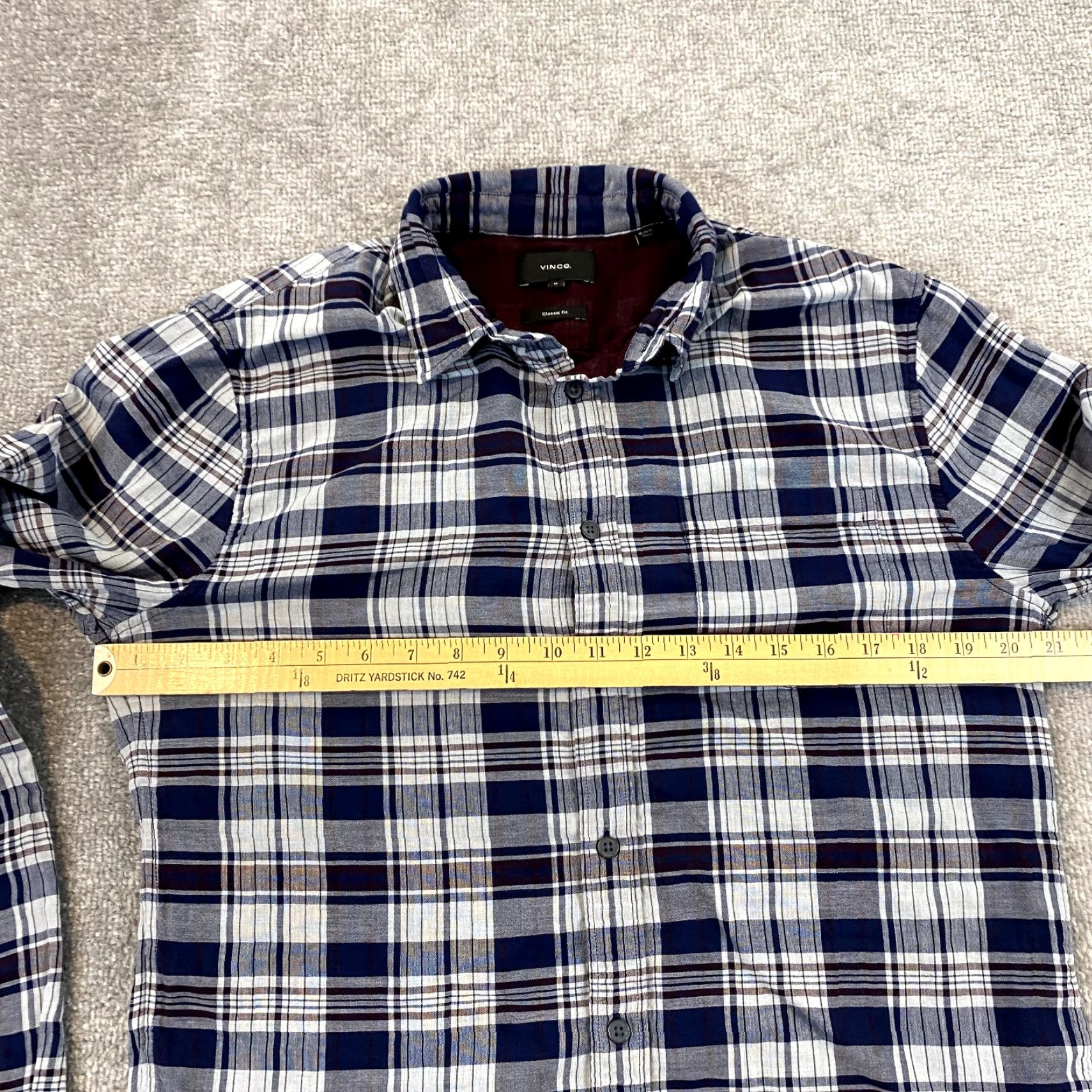 Vince VINCE Shirt Mens Medium Red White Blue Plaid Button Up Dress Casual Collared L/S Size US M / EU 48-50 / 2 - 5 Thumbnail