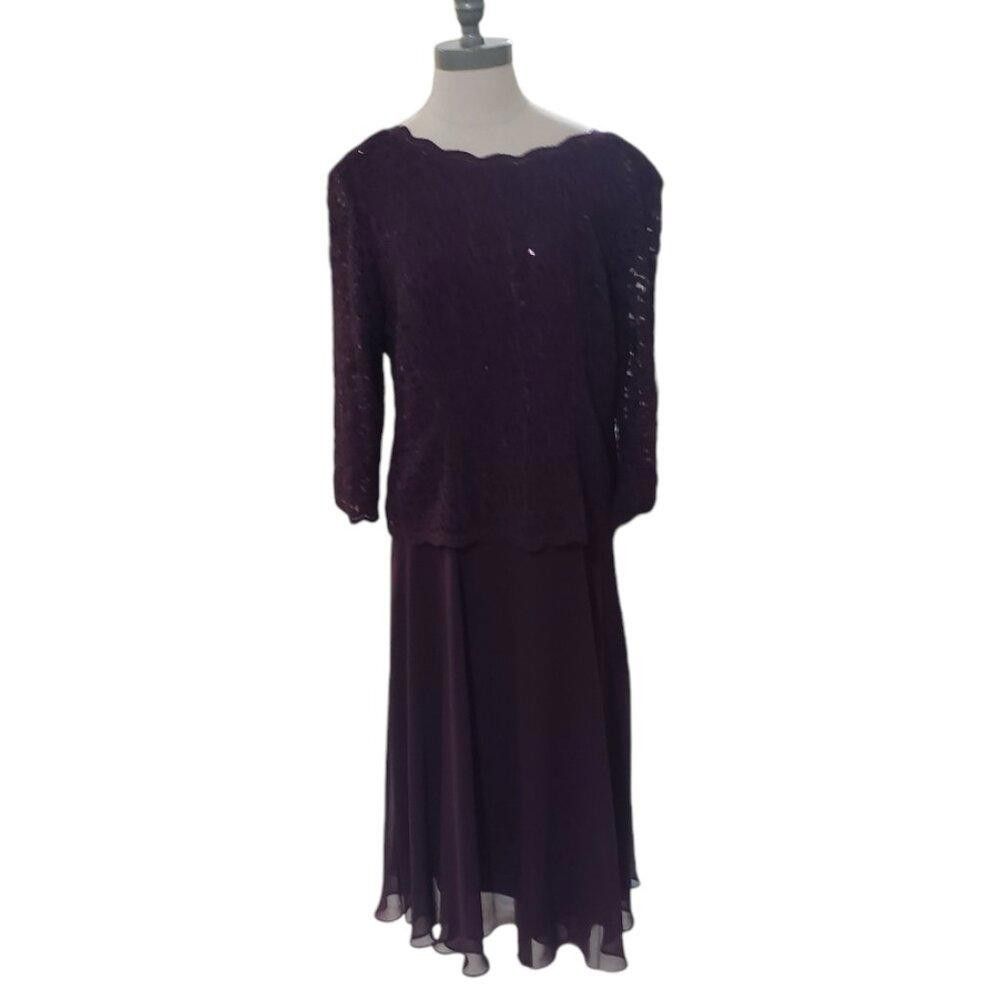 Designer CT1774 Alex Evenings Lace Purple Evening Cocktail Dress 14 Size XL / US 12-14 / IT 48-50 - 1 Thumbnail