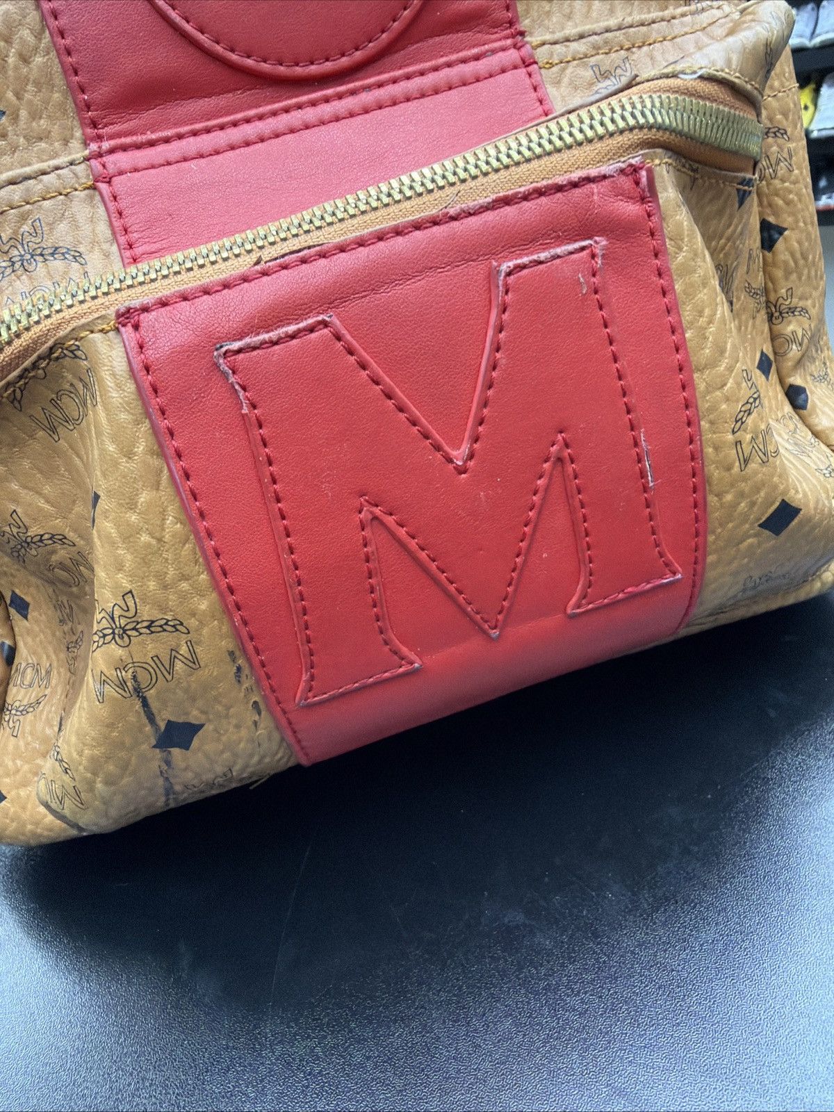 MCM MCM Visetos Medium Stark Logo Stripe Backpack Cognac Red Size ONE SIZE - 23 Thumbnail