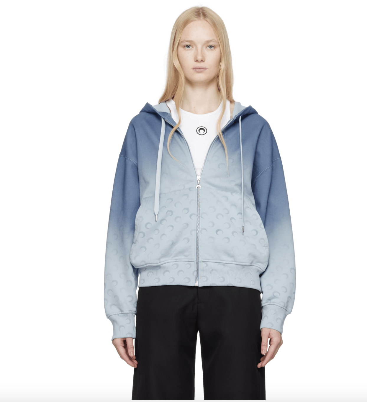 Marine Serre Marine Serre Blue Moon Faded Fleece Hoodie Size S / US 4 / IT 40 - 2 Thumbnail