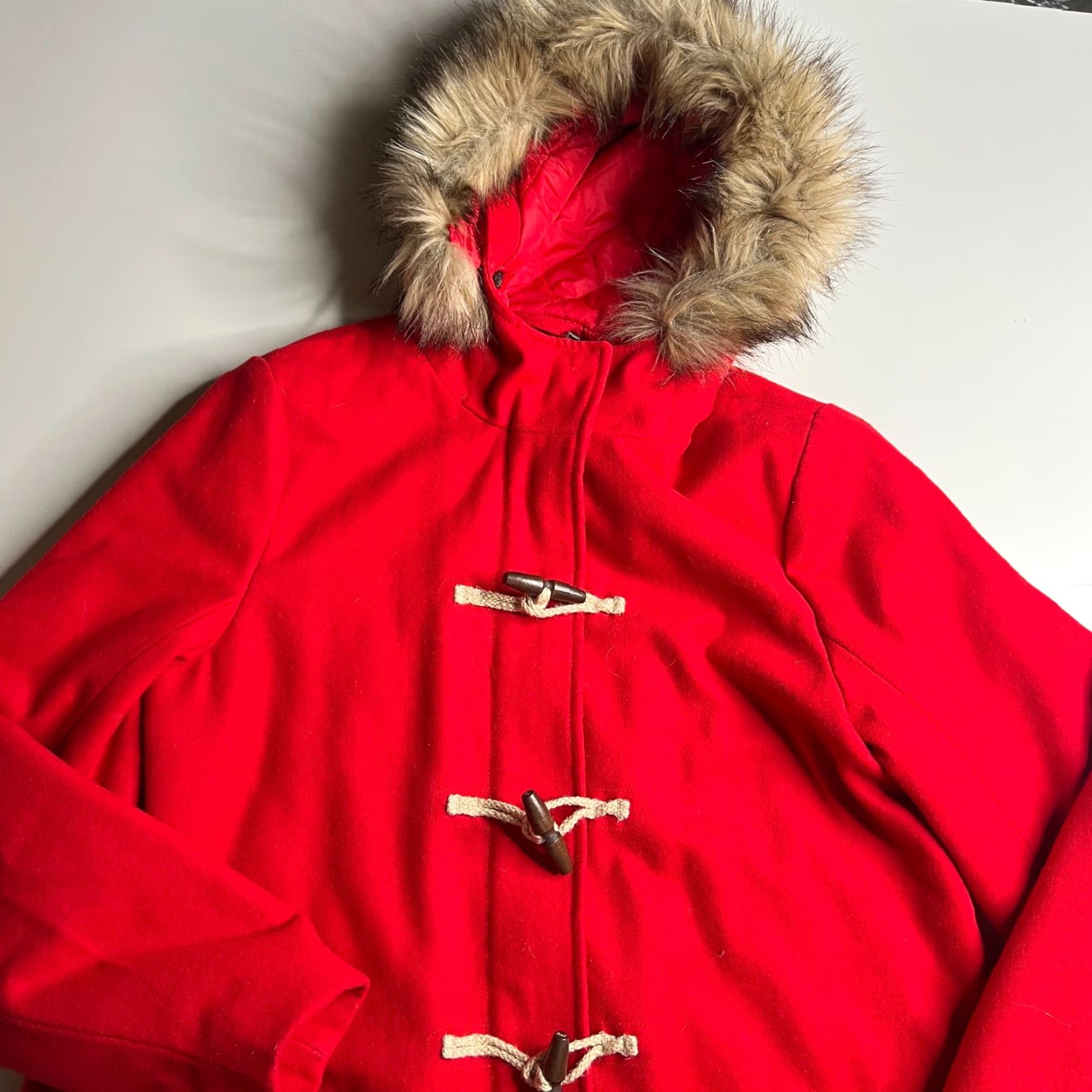 Abercrombie & Fitch VINTAGE Abercrombie & Fitch Red Wool Duffle Coat Hood Womens XL Winter Jacket Size XL / US 12-14 / IT 48-50 - 2 Thumbnail
