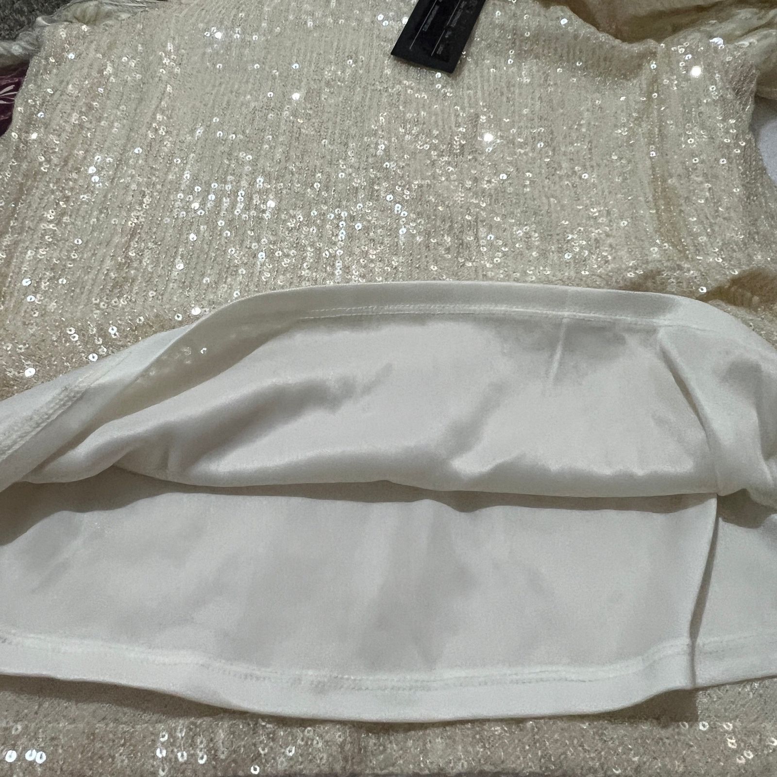 Other Whisper Cream Sequin Sparkly Flutter Sleeve Back Keyhole Top Size L / US 10 / IT 46 - 10 Thumbnail