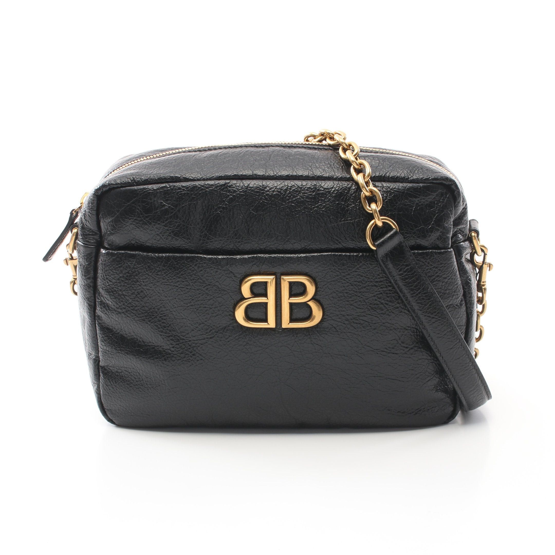 Balenciaga Monaco Camera Bag Chain Shoulder Leather Black, Women's