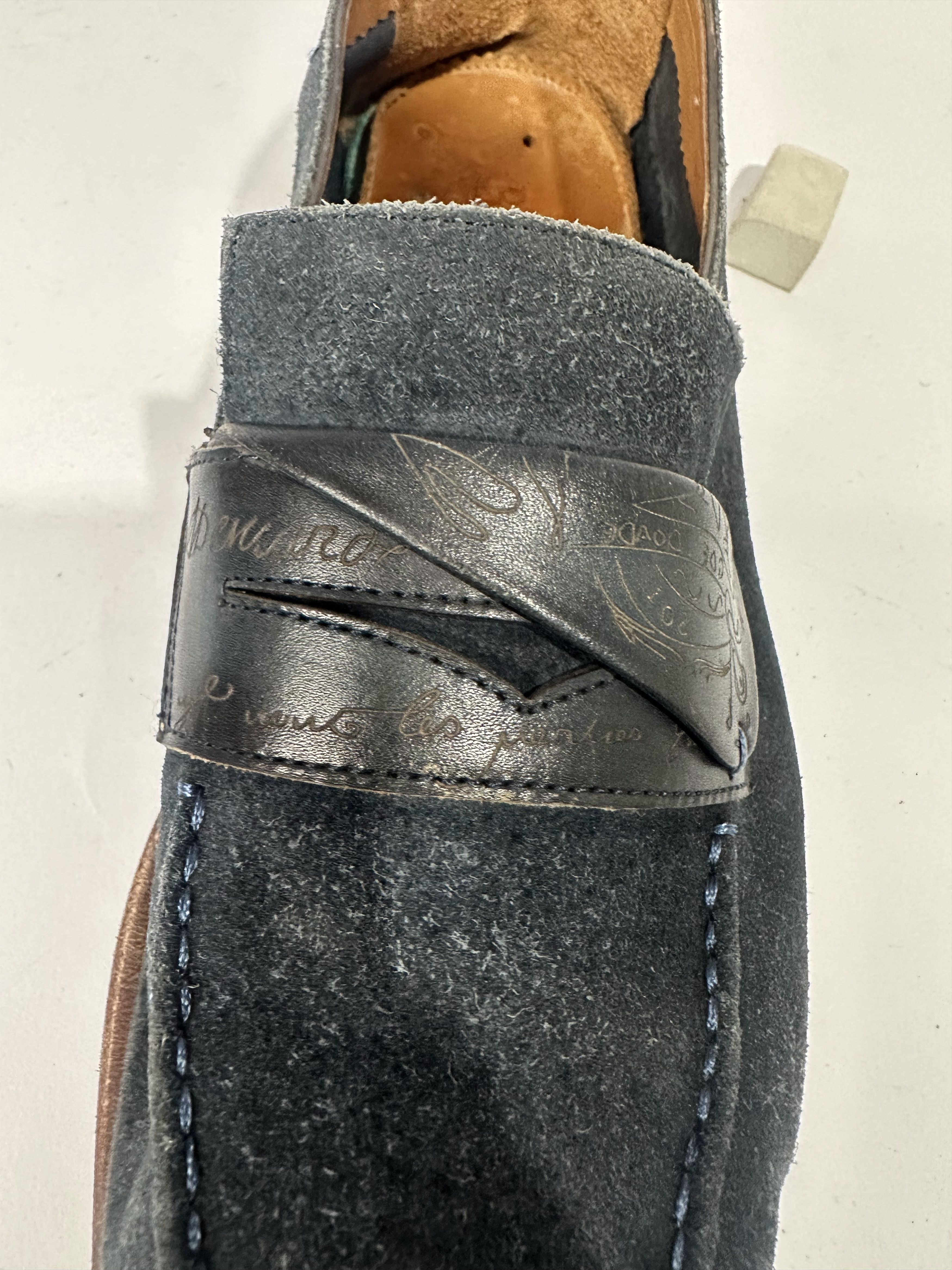 Berluti Berluti Lorenzo Scritto Blue Suede Trimmed Loafers Size US 8.5 / EU 41-42 - 7 Thumbnail