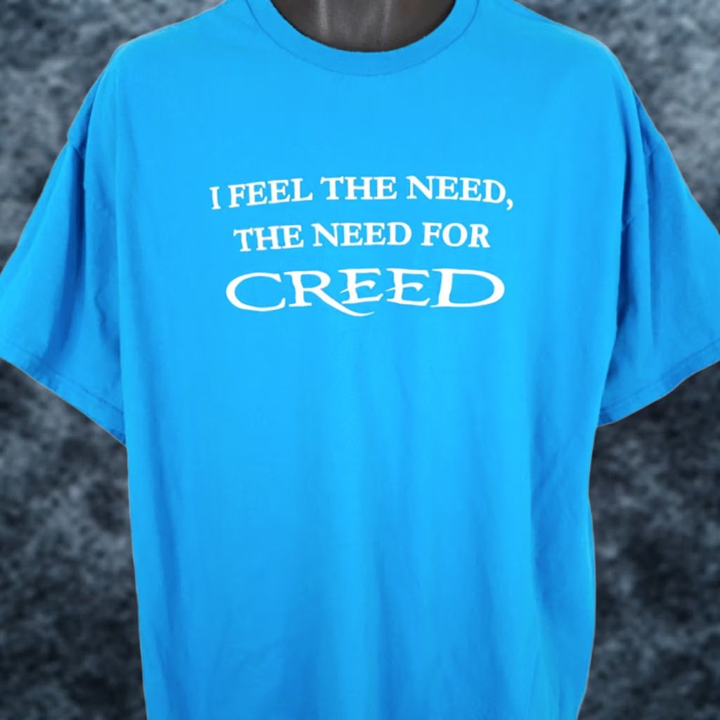 Gildan Creed T Shirt Mens 2XL Blue I Feel The Need For Creed Gildan Band Shirt Short Sleeve Crew Neck Cotton Short Sleeve Mens Blue 2XL Size US XXL / EU 58 / 5 - 1 Thumbnail