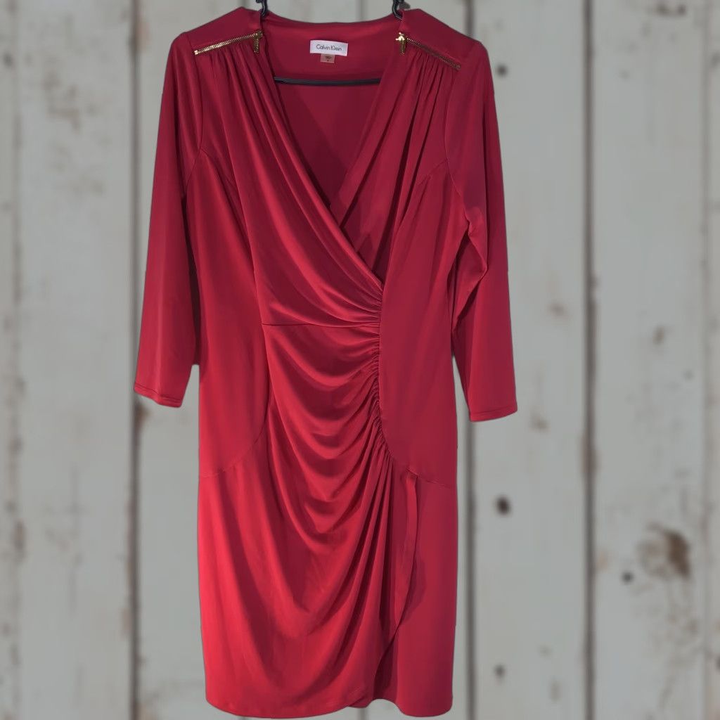 Calvin Klein Calvin Klein Pink Midi Dress Womens Size 8 3/4 Sleeve V-Neck Casual Lightweight Size M / US 6-8 / IT 42-44 - 1 Thumbnail