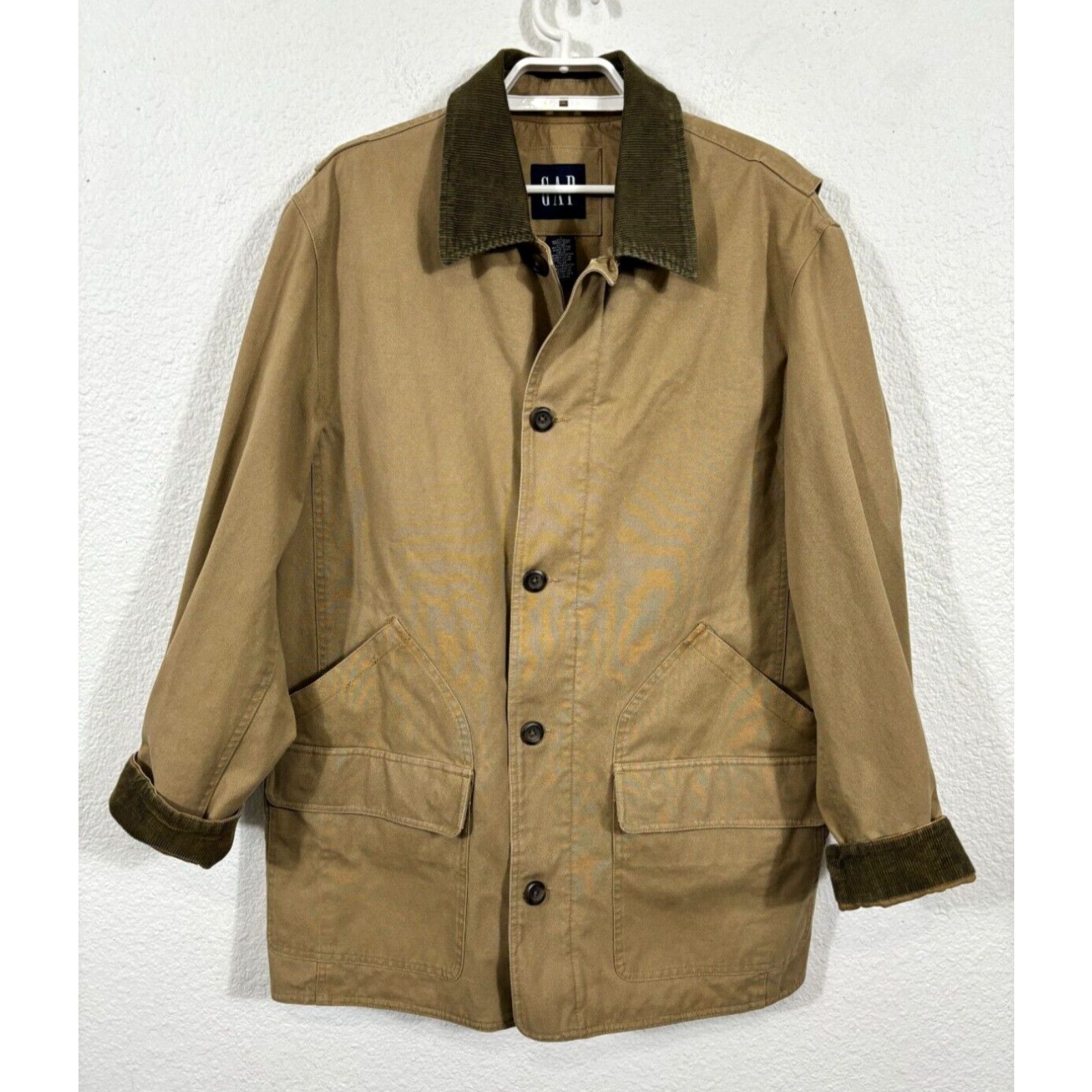 image of Vintage Gap Chore Jacket Mens Large Tan Cotton Canvas Pockets Barn Coat Y2K in White