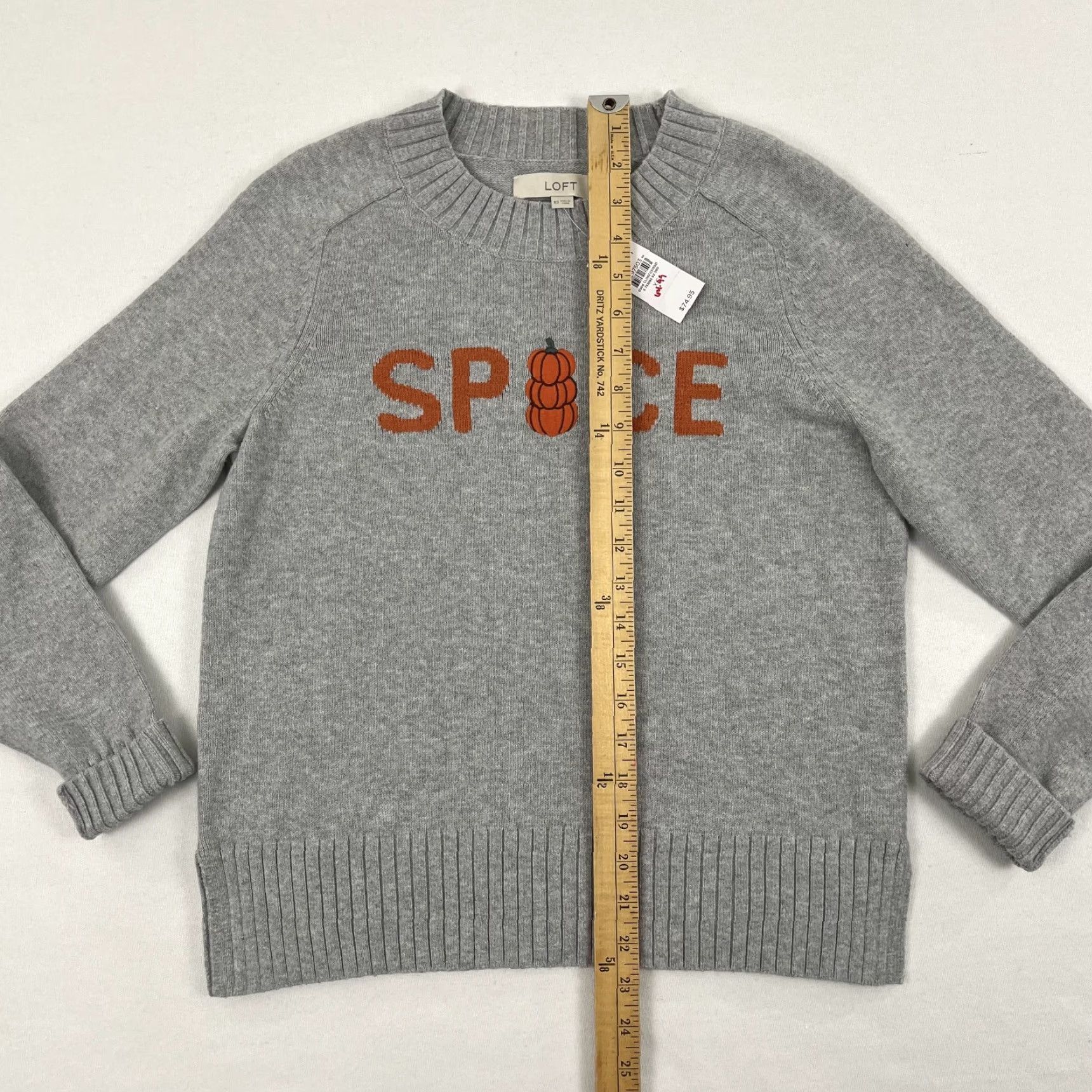 Loft LOFT Sweater Womens XS Gray Knit Pumpkin Spice Coquette Crewneck Fall Autumn NEW Size XS / US 0-2 / IT 36-38 - 4 Thumbnail