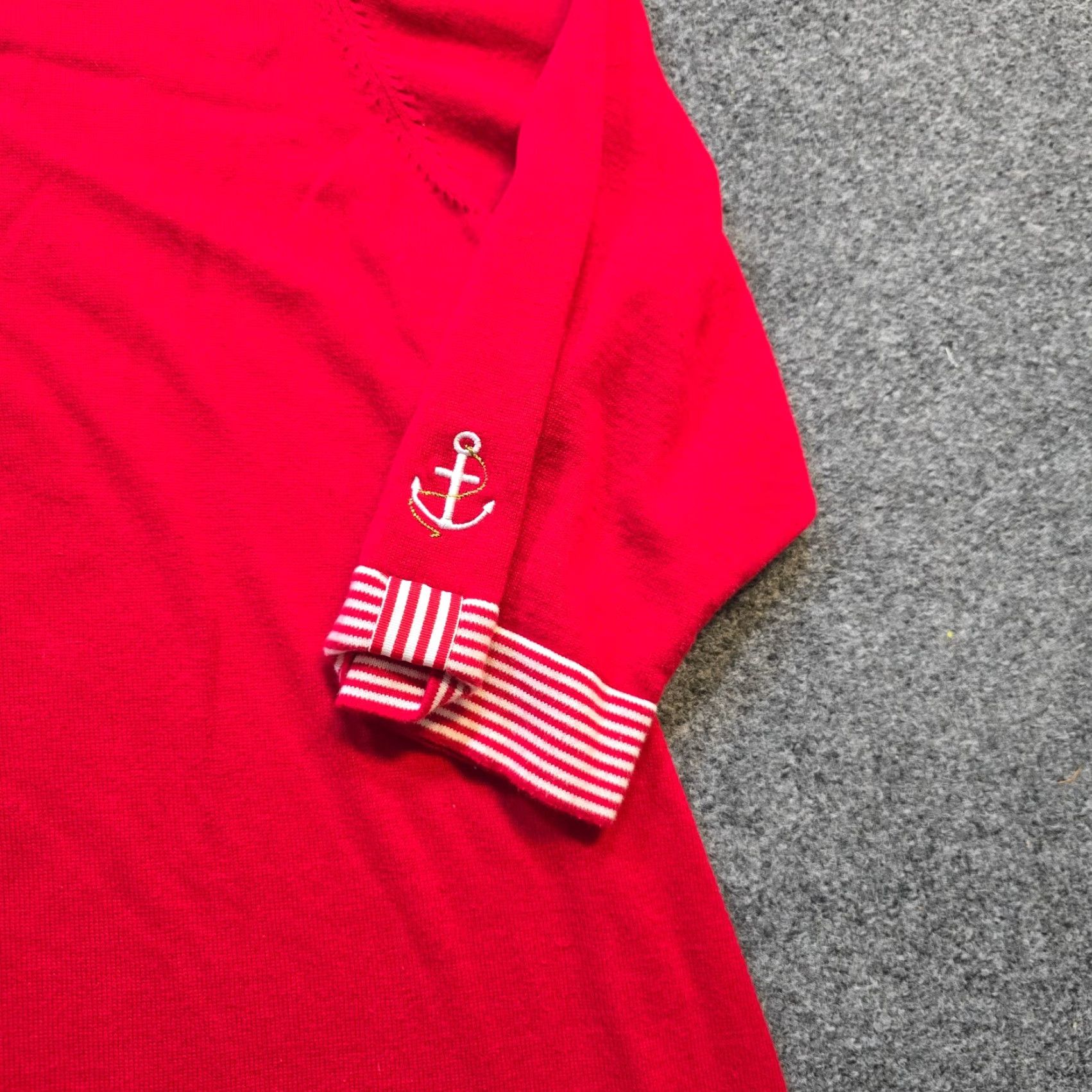Quacker Factory Quacker Factory Sweater Women Size 3X Red Striped Anchor Embroidery Nautical Pullover Knit Cotton Cardigan? Size XXL / US 16-18 / IT 52-54 - 3 Thumbnail