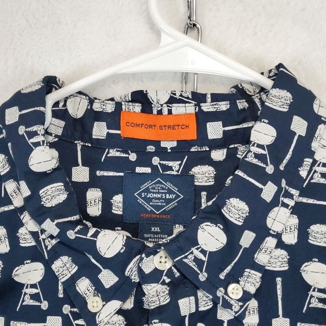 Vintage St. John's Bay Shirt Mens XXL Button-Up Navy Print Comfort Stretch BBQ Grilling Short Sleeve Casual Regular Fit Collared 100% Cotton Size US XXL / EU 58 / 5 - 4 Thumbnail
