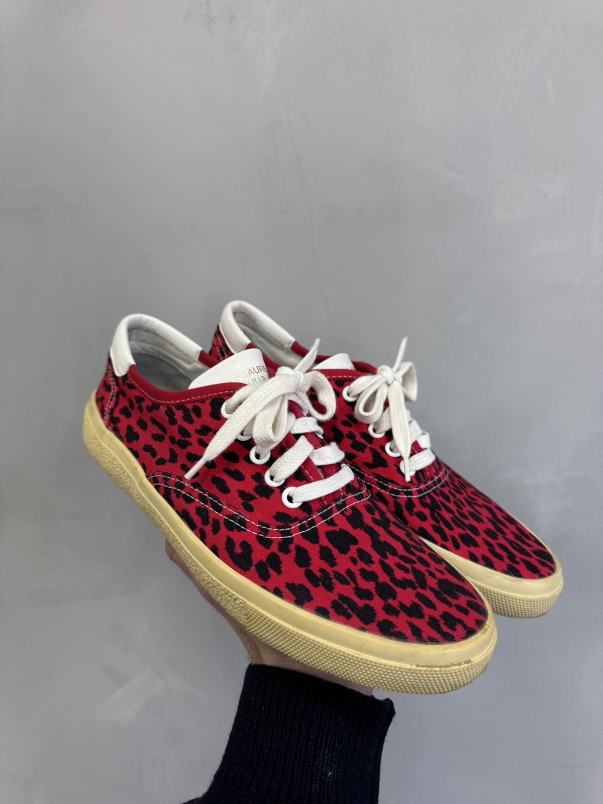 Saint Laurent Paris Leopard Print YVES Saint Laurent Low Skate Sneakers Shoes in Red, Women's (Size 9)