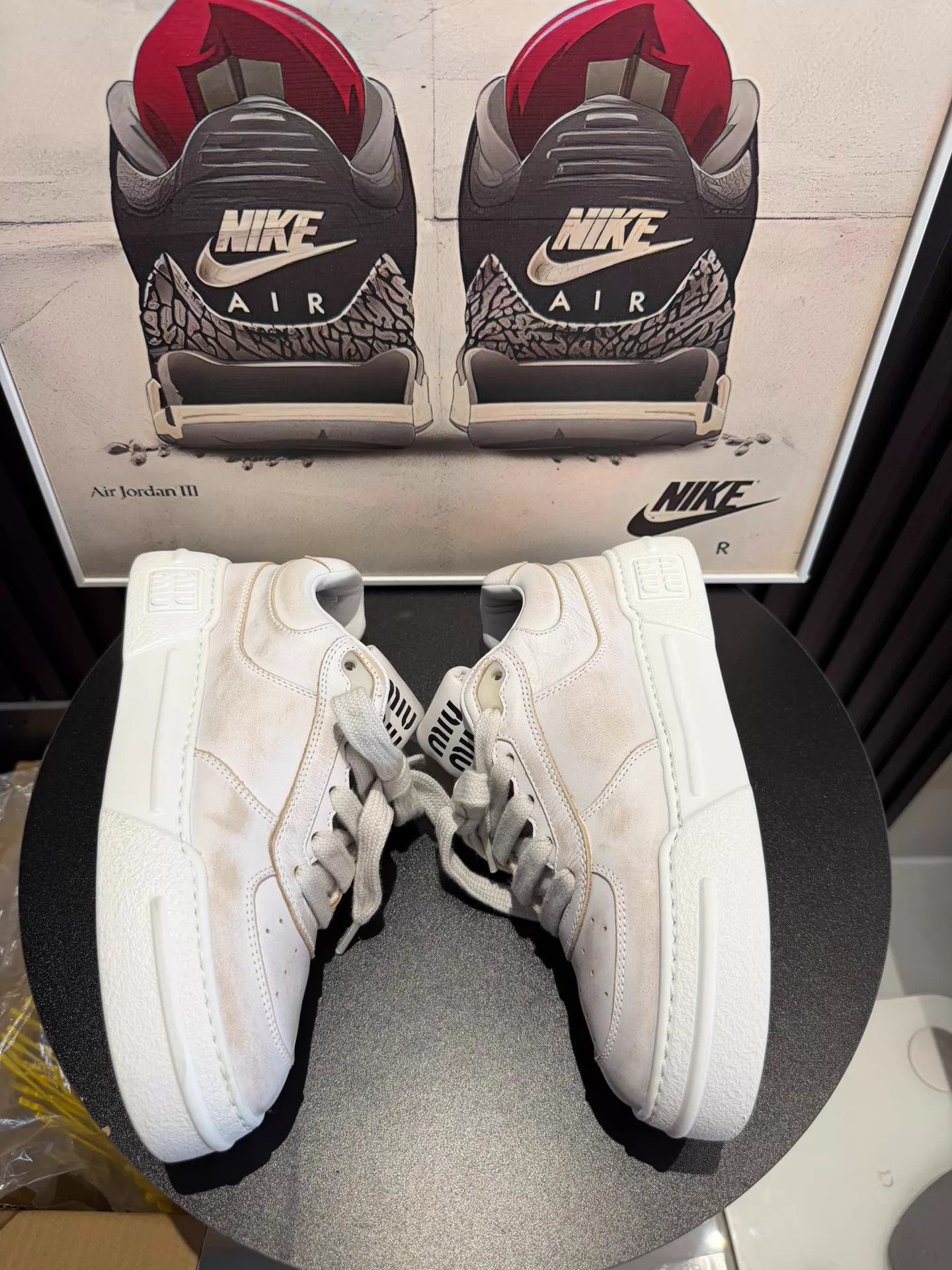 Miu Miu MIU MIU Women's White Leather Distressed Low-Top Sneaker Size US 5.5 / IT 35.5 - 4 Thumbnail