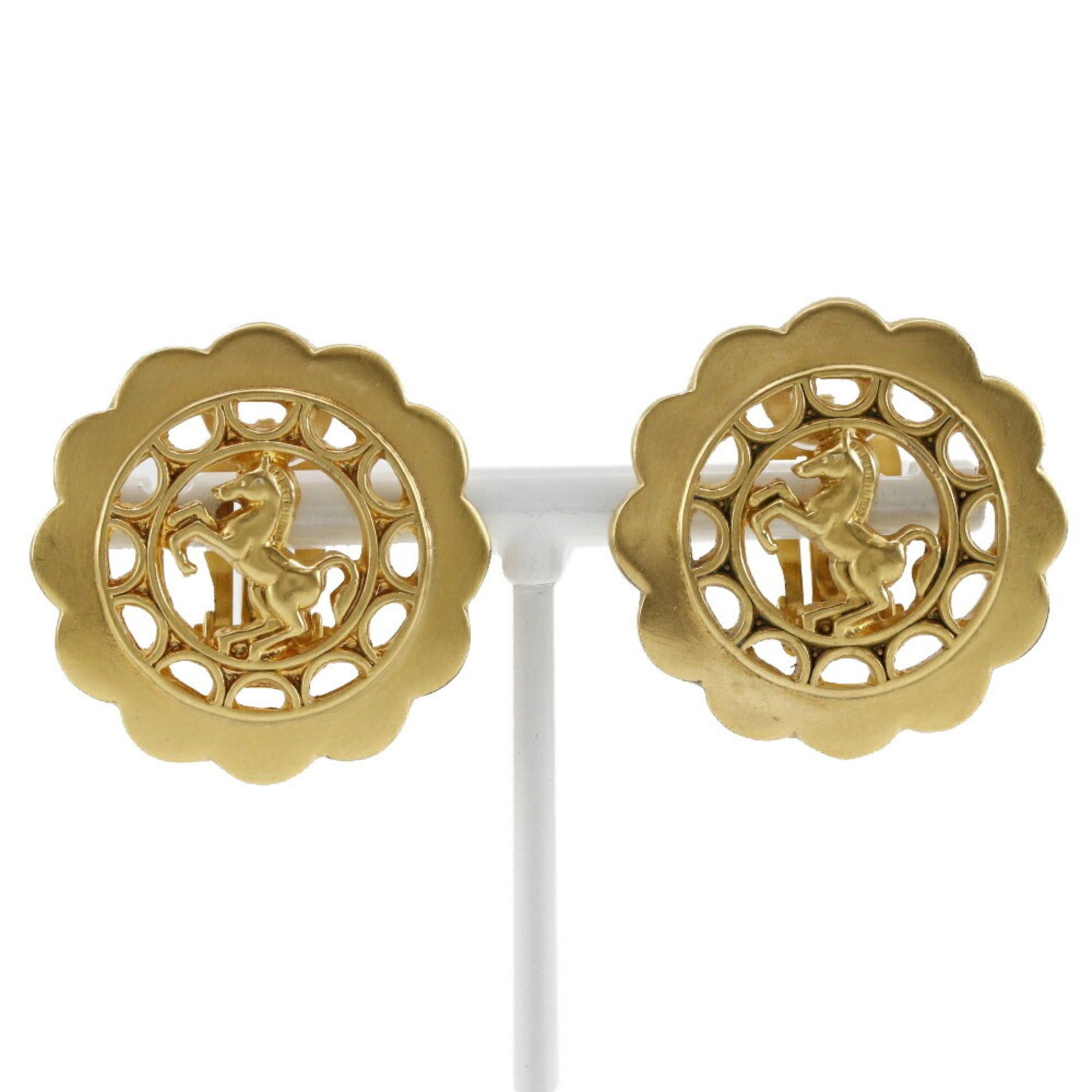 image of Hermes Hose Motif Earrings Bijouterie Fantaisie Vintage Gold Plated Made In France Approx. 16.9G La