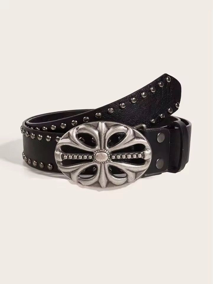 Japanese Brand Y2K 2000s cross studded goth emo black belt Size ONE SIZE - 1 Thumbnail