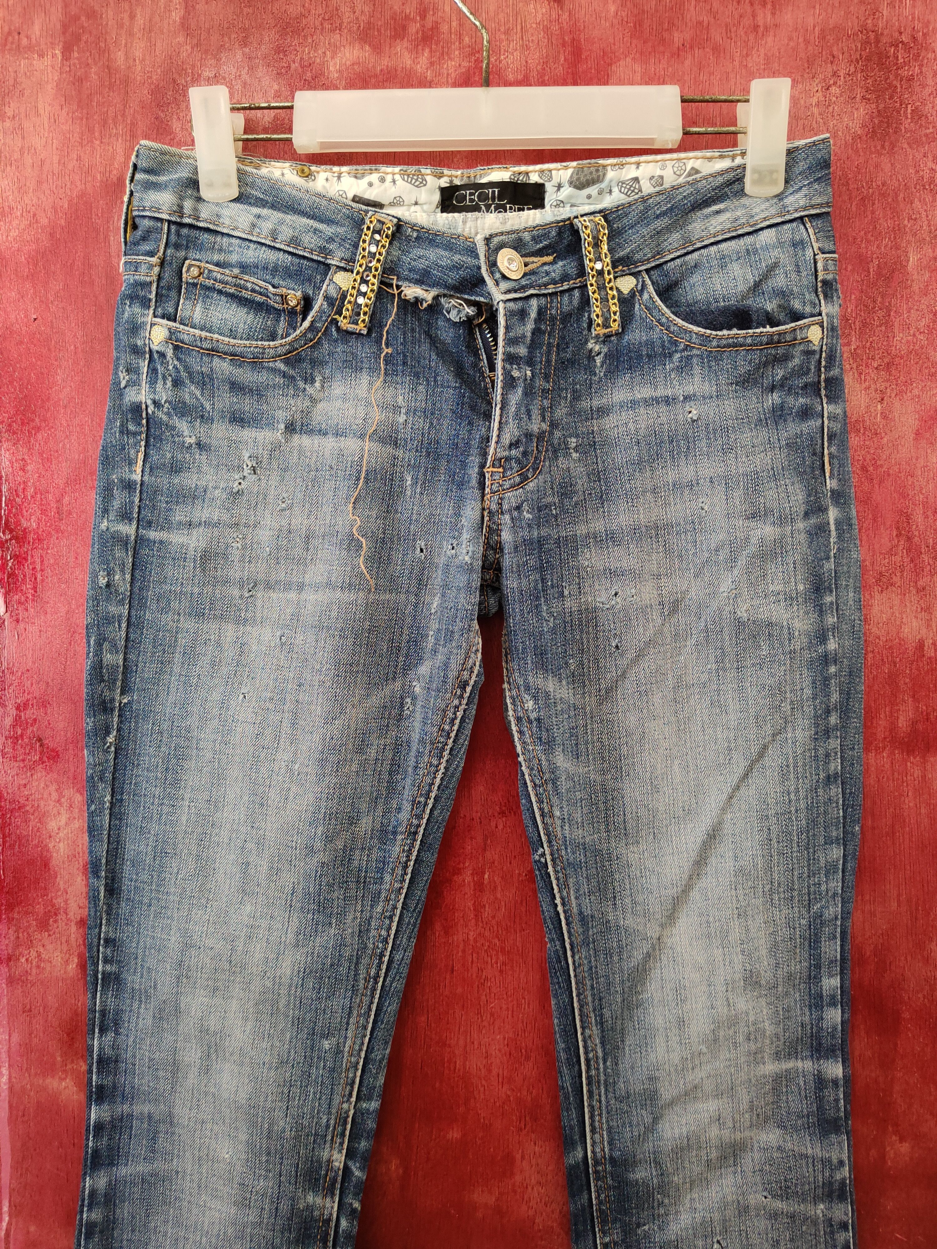 Designer × Japanese Brand Cecil McBee Blue Distressed Ripped Jeans #S2139 Size 28" / US 6 / IT 42 - 2 Thumbnail