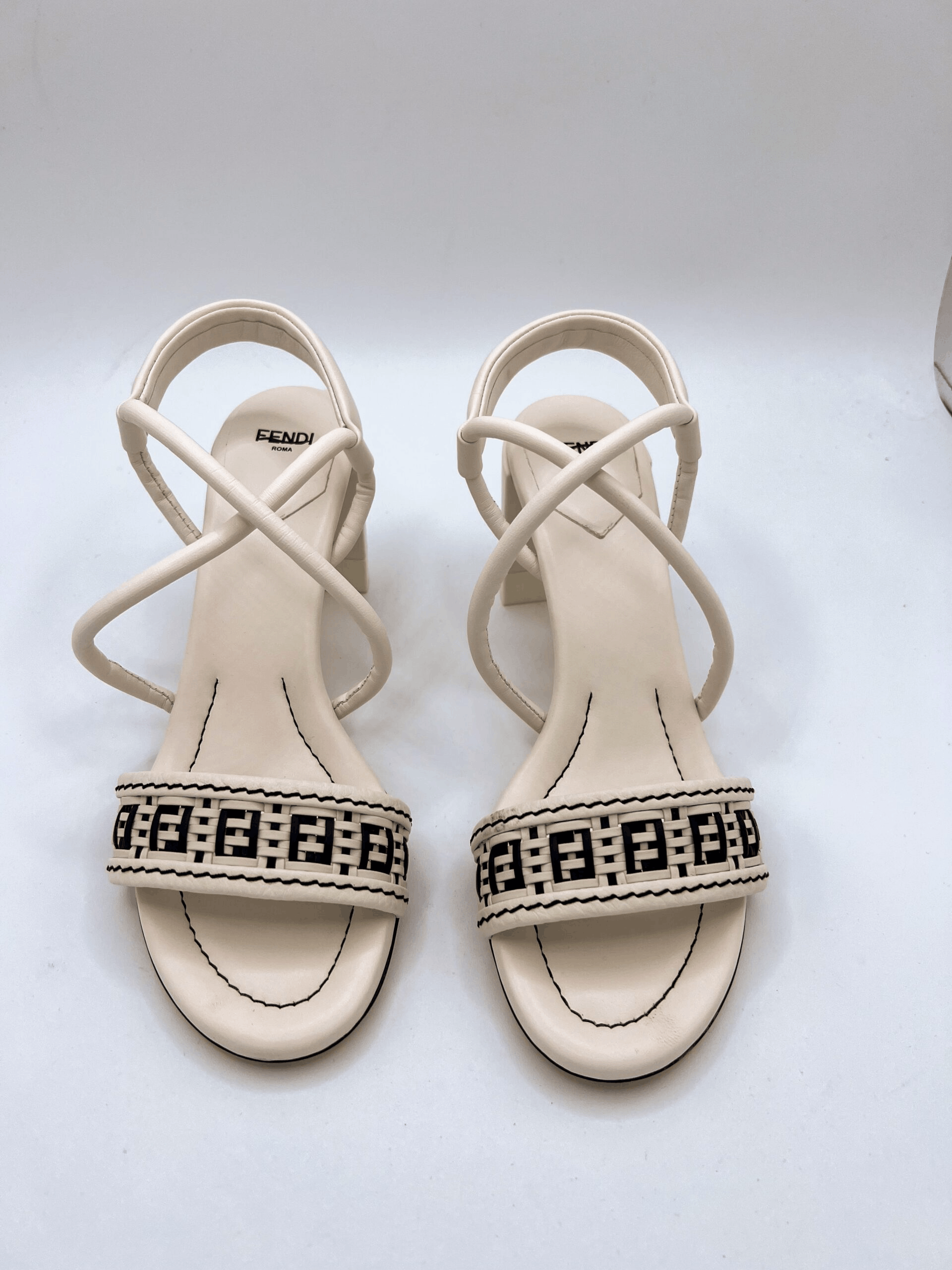 Fendi White Black Leather F Sandals